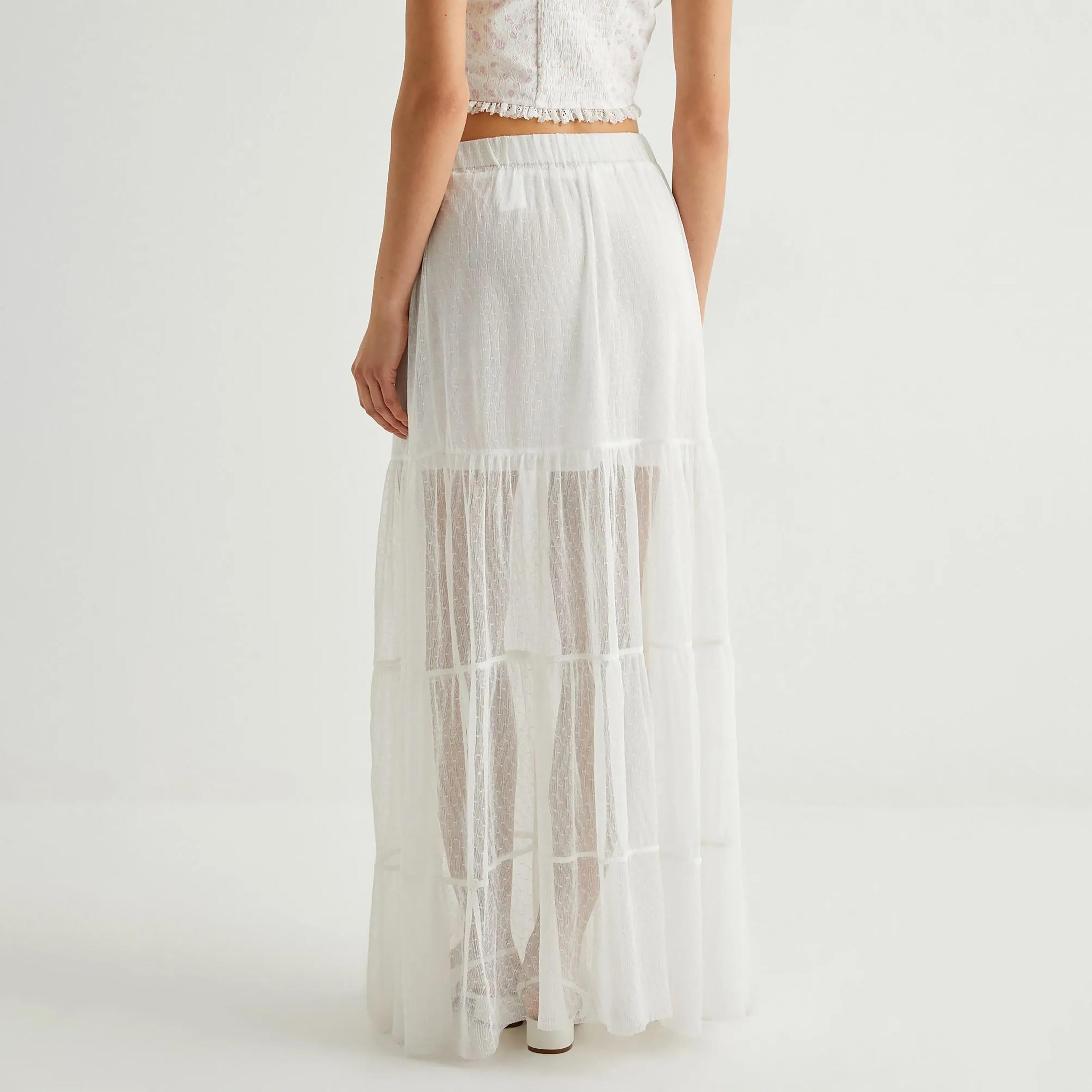 تنورة نسائية بيضاء شبه شفافة بخصر مطاطي من كوتون-women-clothing-bottoms-skirts-image-3