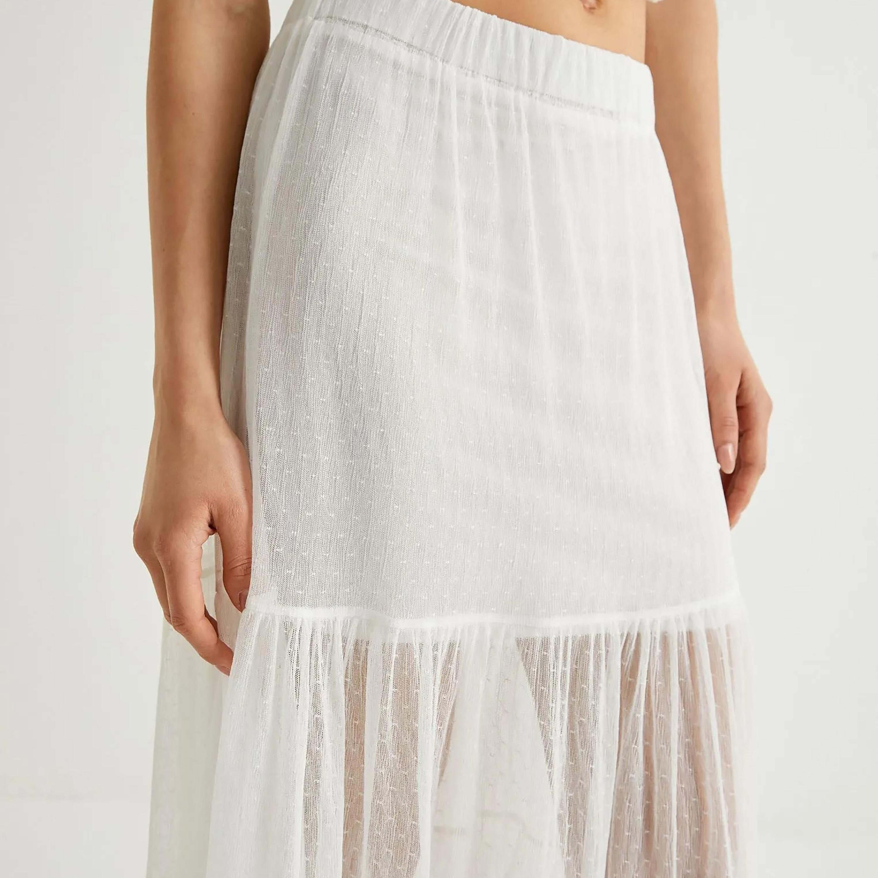 تنورة نسائية بيضاء شبه شفافة بخصر مطاطي من كوتون-women-clothing-bottoms-skirts-image-4