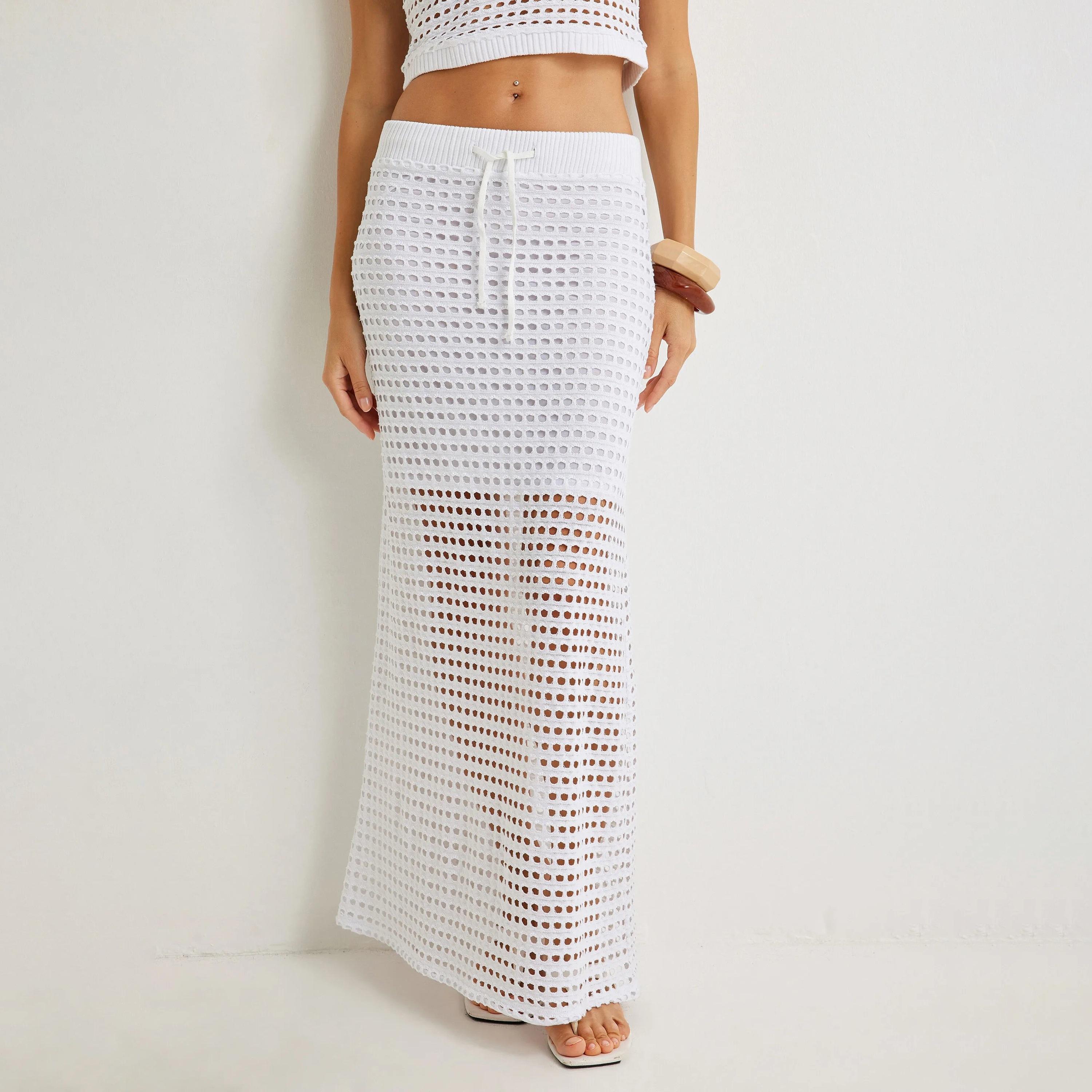 KOTON White Crochet Drawstring Waist Women's Skirt-women-clothing-bottoms-skirts-image-1