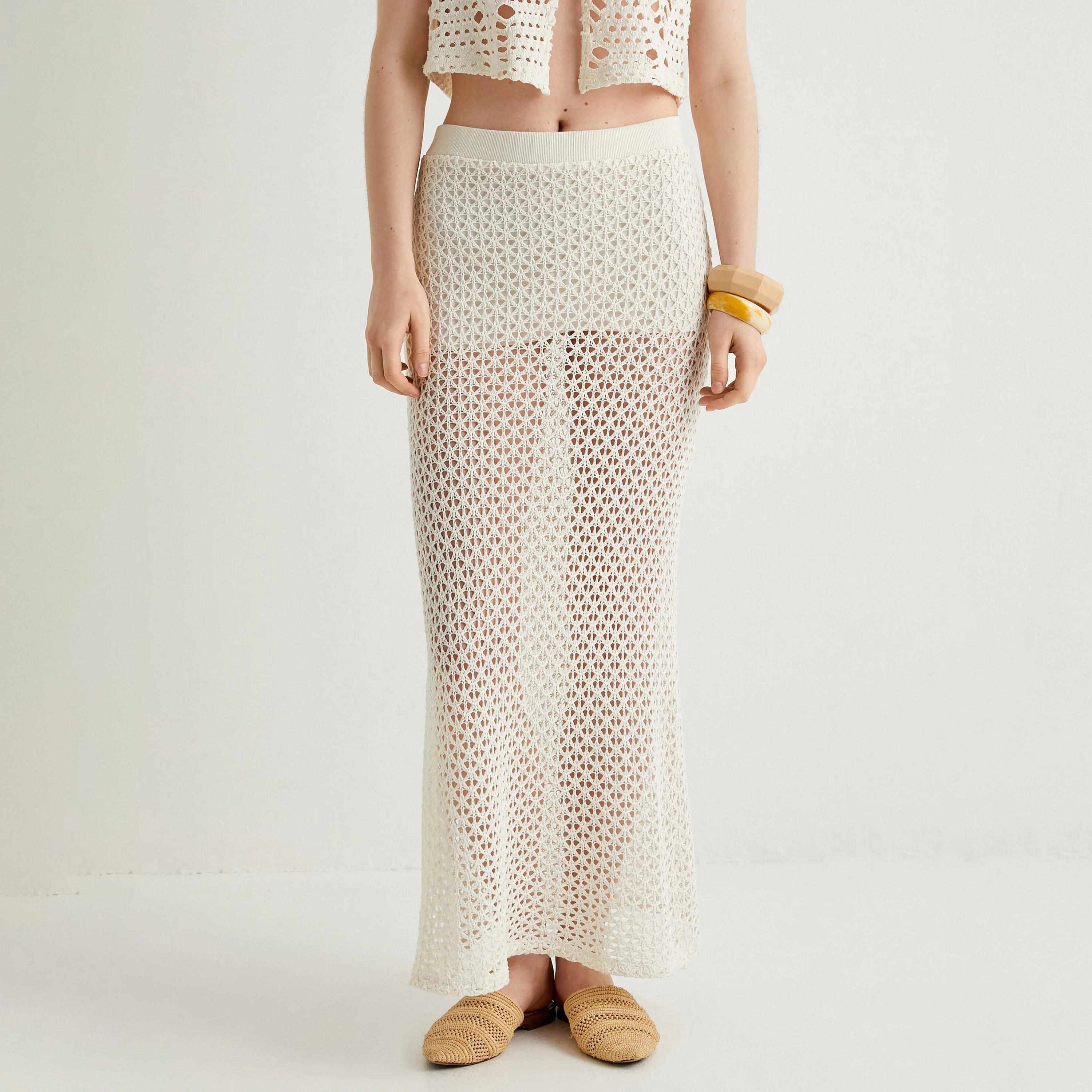 تنورة نسائية بيضاء من الكروشيه بخصر مطاطي من كوتون-women-clothing-bottoms-skirts-image-1