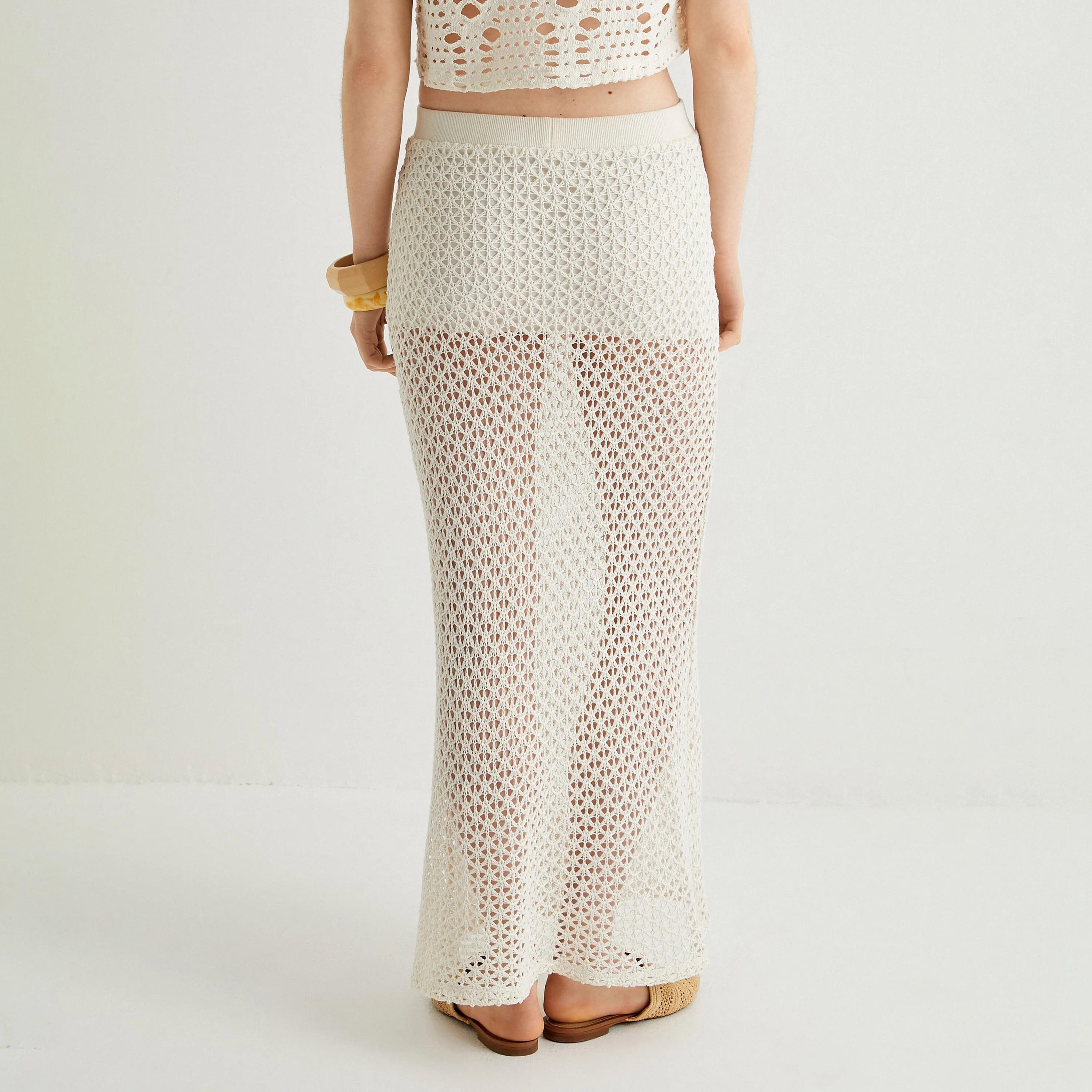 KOTON White Crochet Elasticated Waist Women's Skirt-women-clothing-bottoms-skirts-image-3