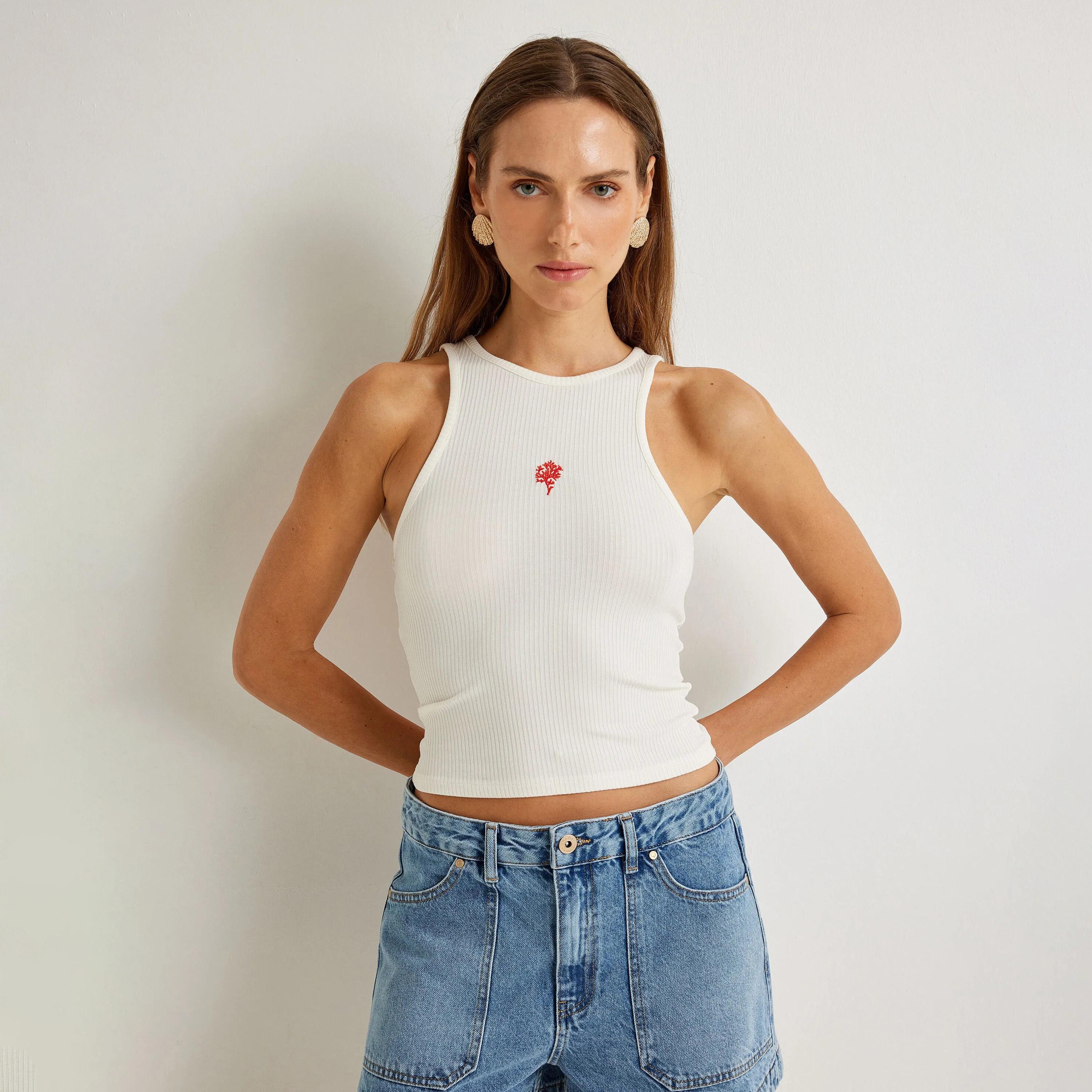 KOTON White Ribbed Shoulder Straps Women's Tank Top-women-clothing-shirtsandblouses-blouses-image-1