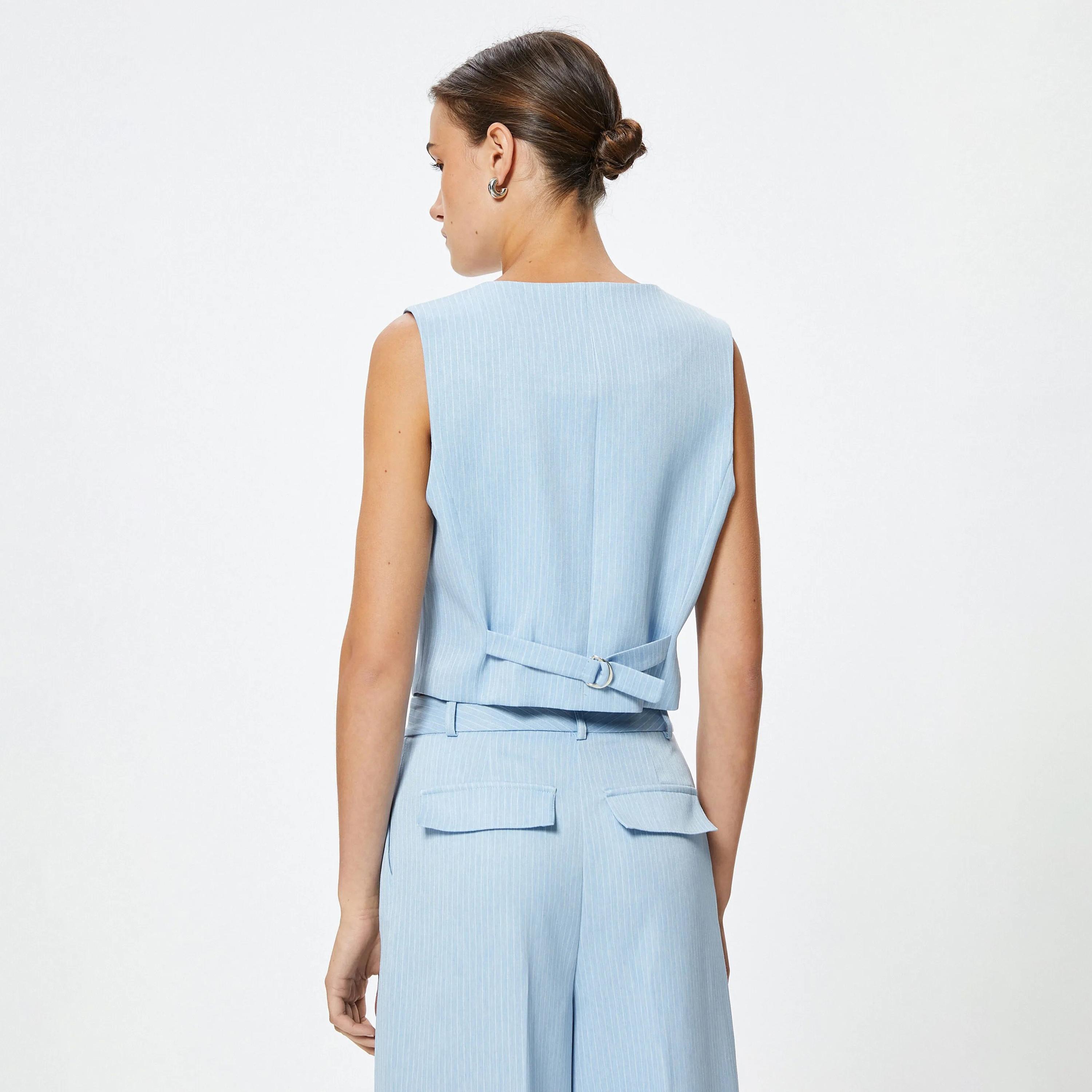 KOTON Blue Striped Women's Waistcoat-women-winterwear-coatsandjackets-waistcoats-image-3