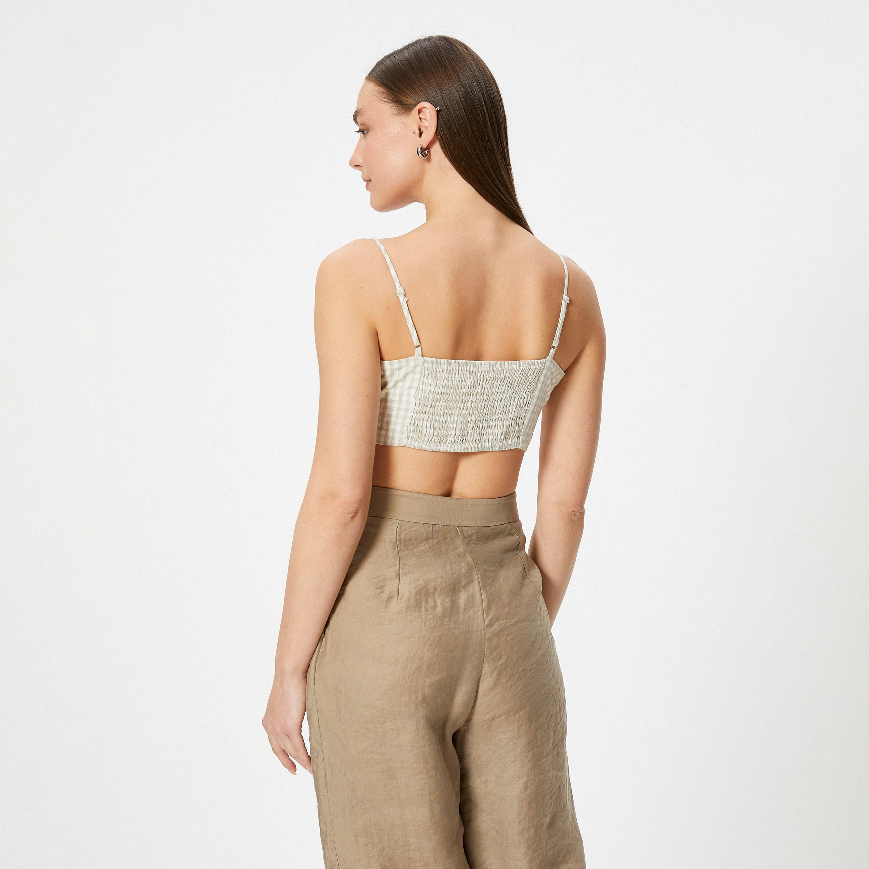 KOTON Green Checked Linen Shoulder Straps Women's Tank Top-women-clothing-shirtsandblouses-blouses-image-3