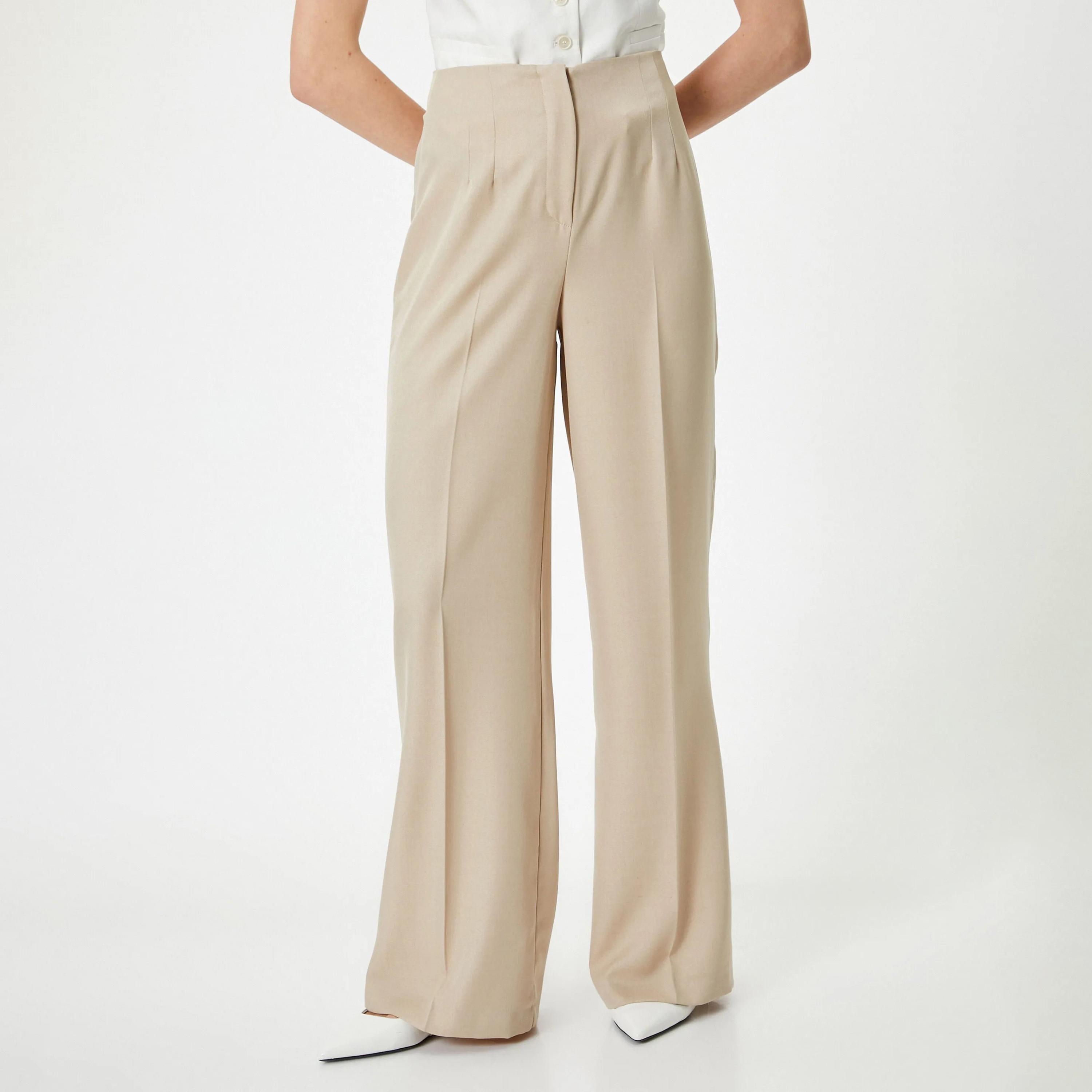 KOTON Beige Zipped Women's Trousers-women-clothing-bottoms-trousers-image-1