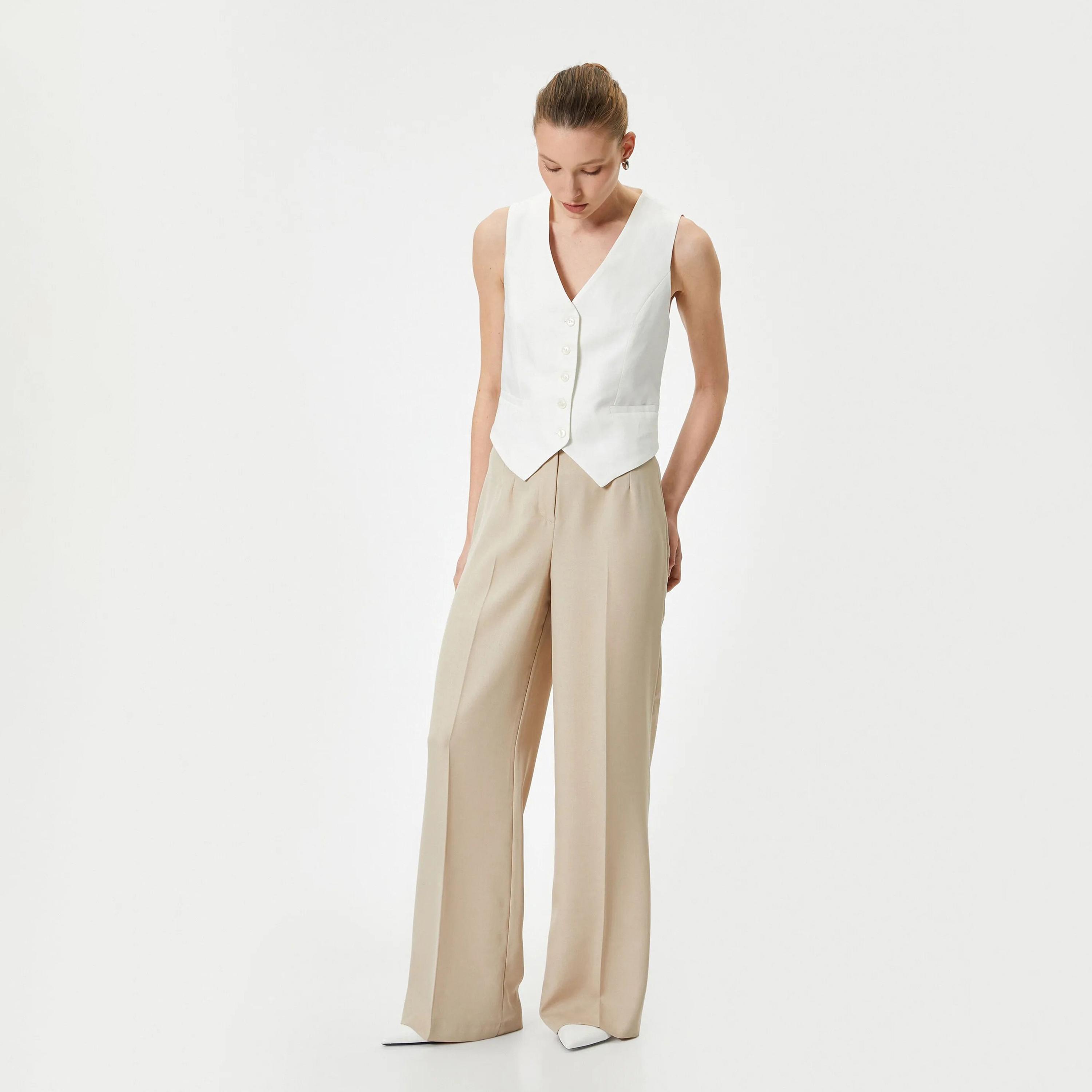 KOTON Beige Zipped Women's Trousers-women-clothing-bottoms-trousers-image-2