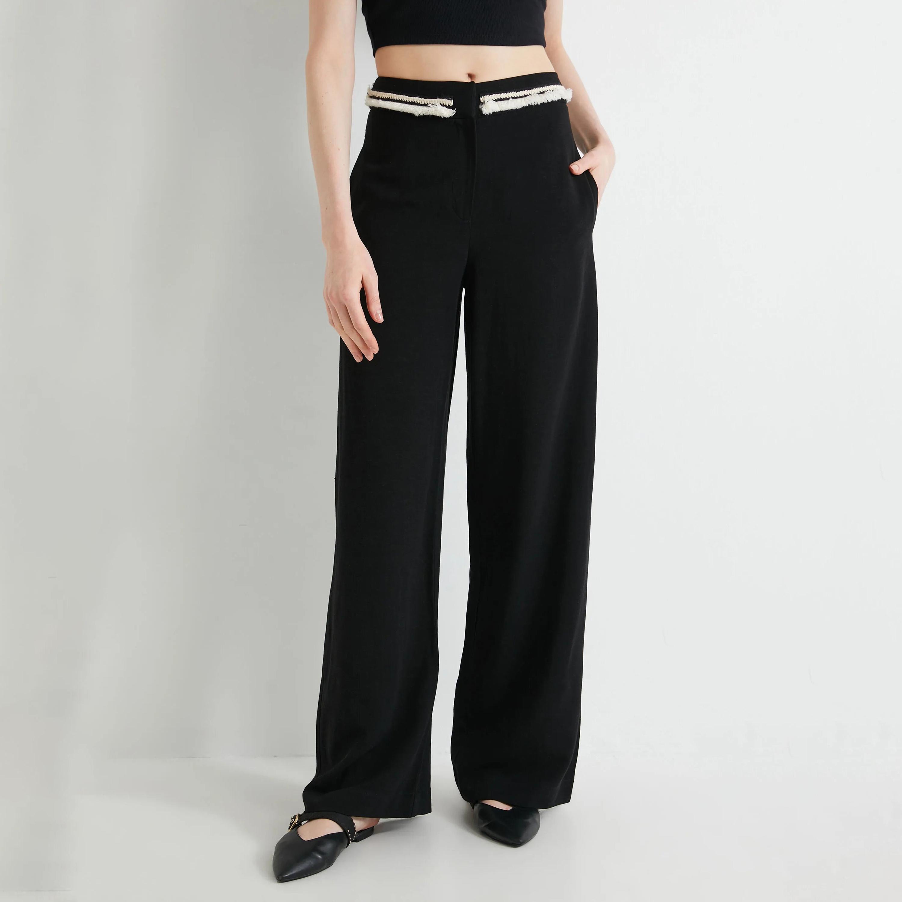 KOTON Black Hook & Bar Women's Trousers-women-clothing-bottoms-trousers-image-1