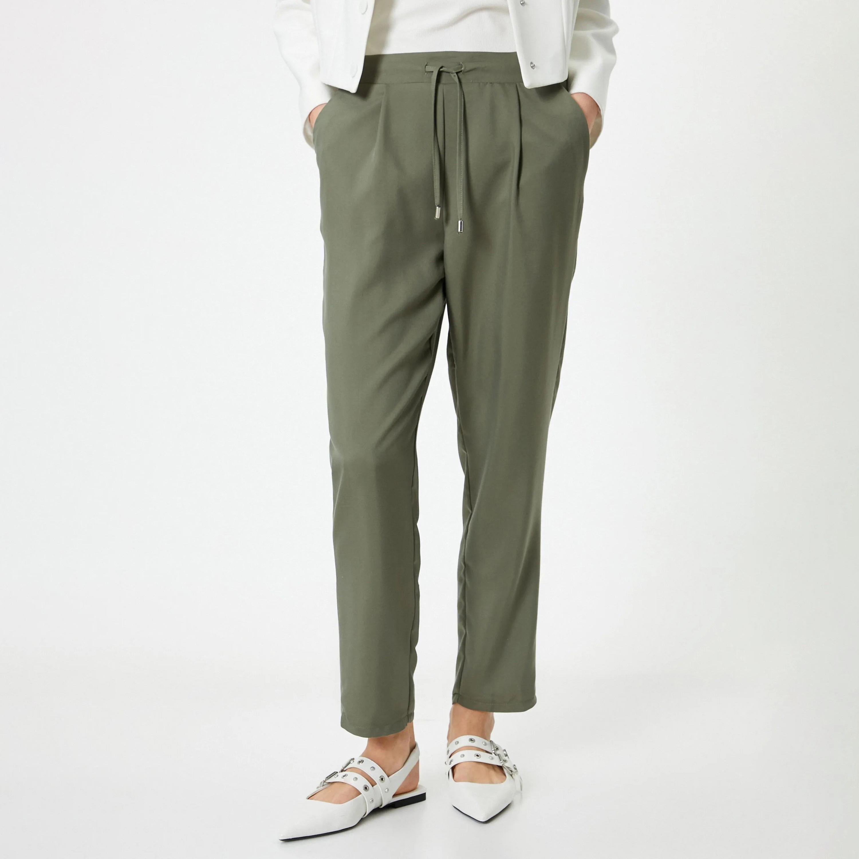 بنطلون نسائي أخضر برباط خصر من كوتون-women-clothing-bottoms-trousers-image-1