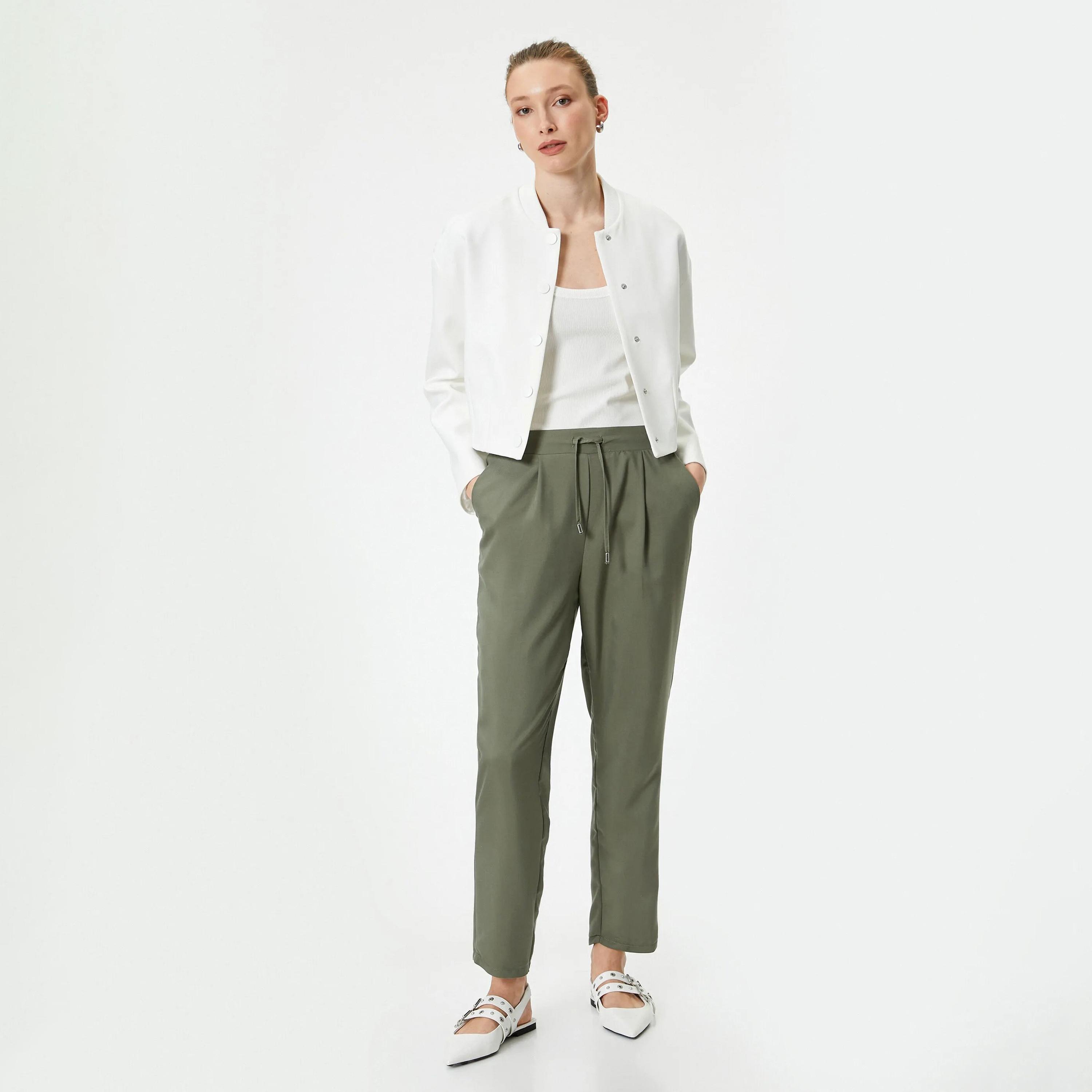KOTON Green Drawstring Waist Women's Trousers-women-clothing-bottoms-trousers-image-2