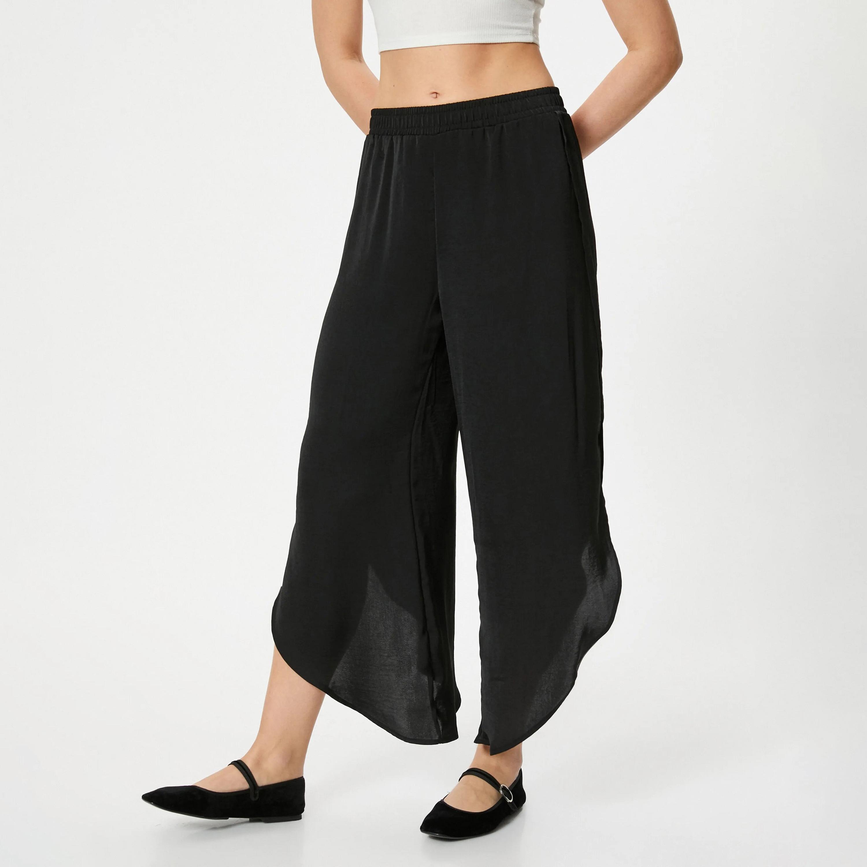 بنطلون نسائي أسود بخصر مطاطي من كوتون-women-clothing-bottoms-trousers-image-1