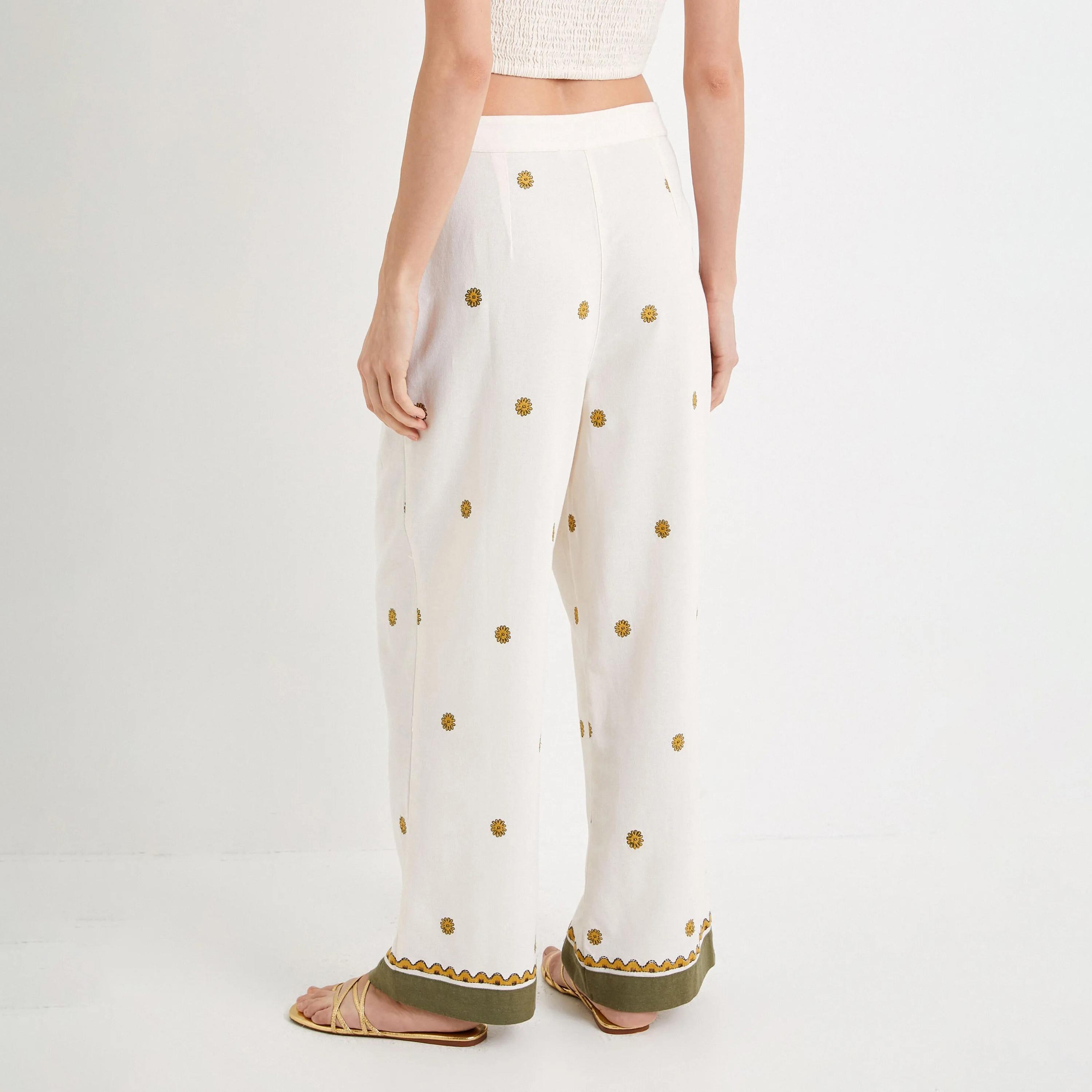 KOTON White Embroidered Button and Zip Fly Women's Trousers-women-clothing-bottoms-trousers-image-3