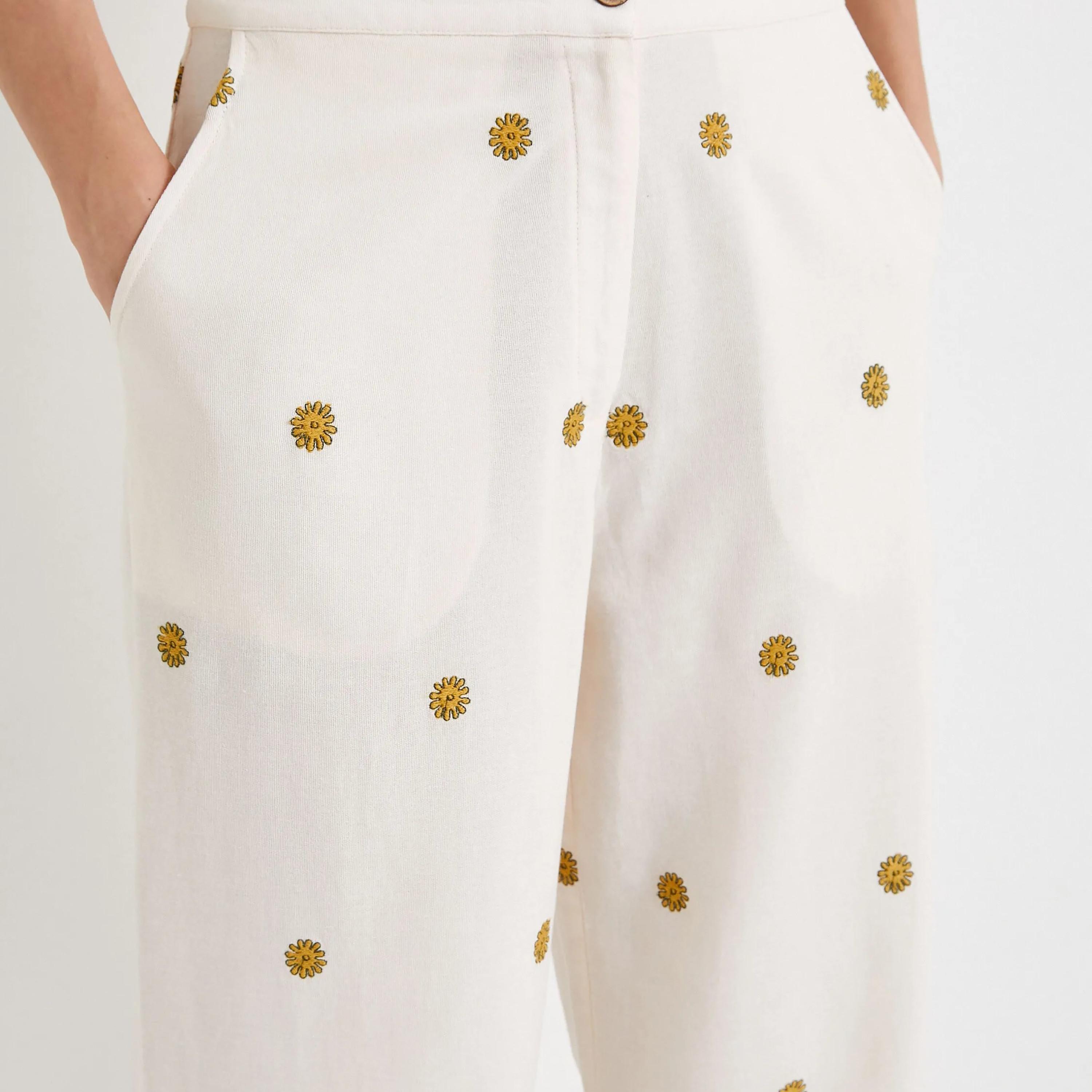 KOTON White Embroidered Button and Zip Fly Women's Trousers-women-clothing-bottoms-trousers-image-4