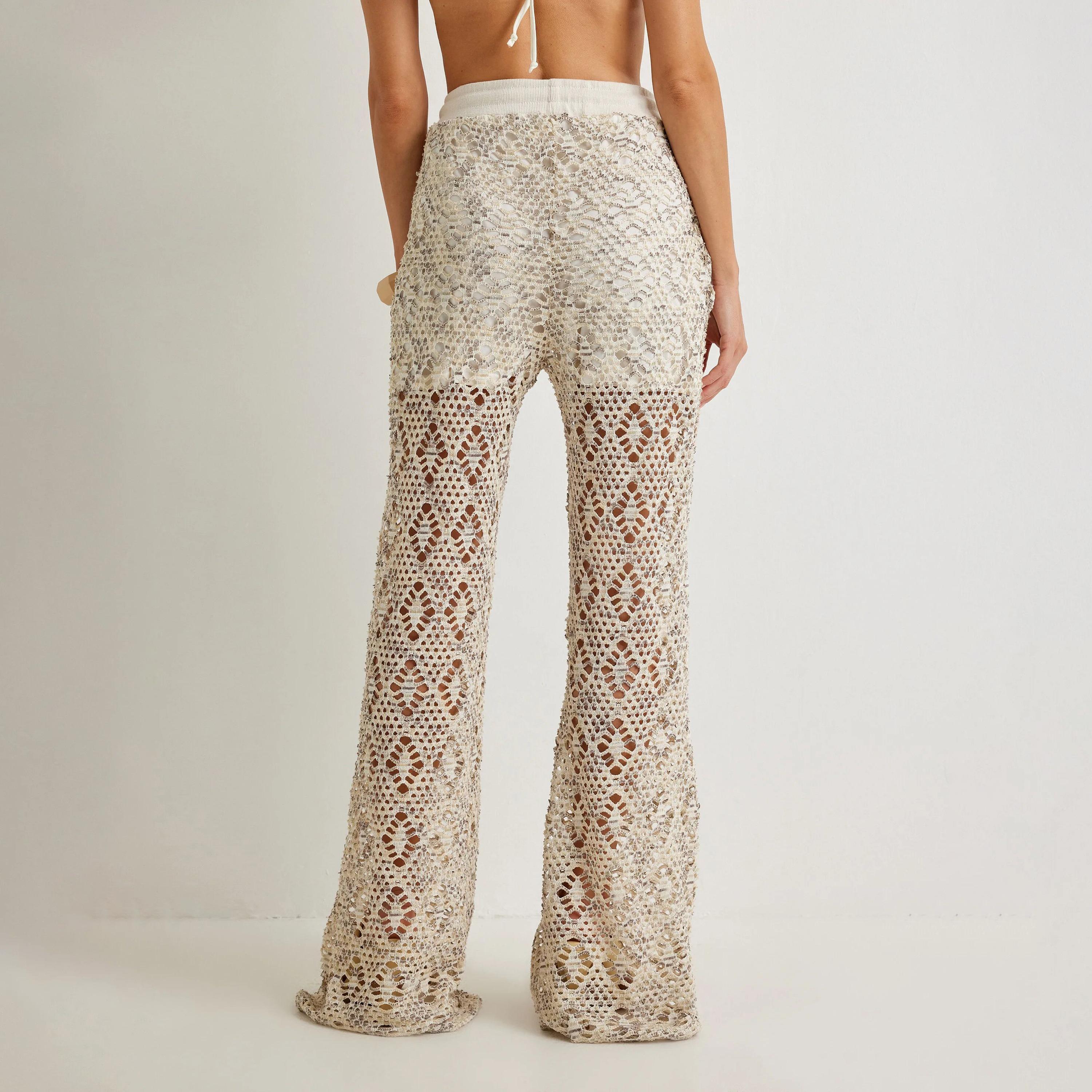 بنطلون نسائي بيج اللون بكروشيه ورباط خصر من كوتون-women-clothing-bottoms-trousers-image-3