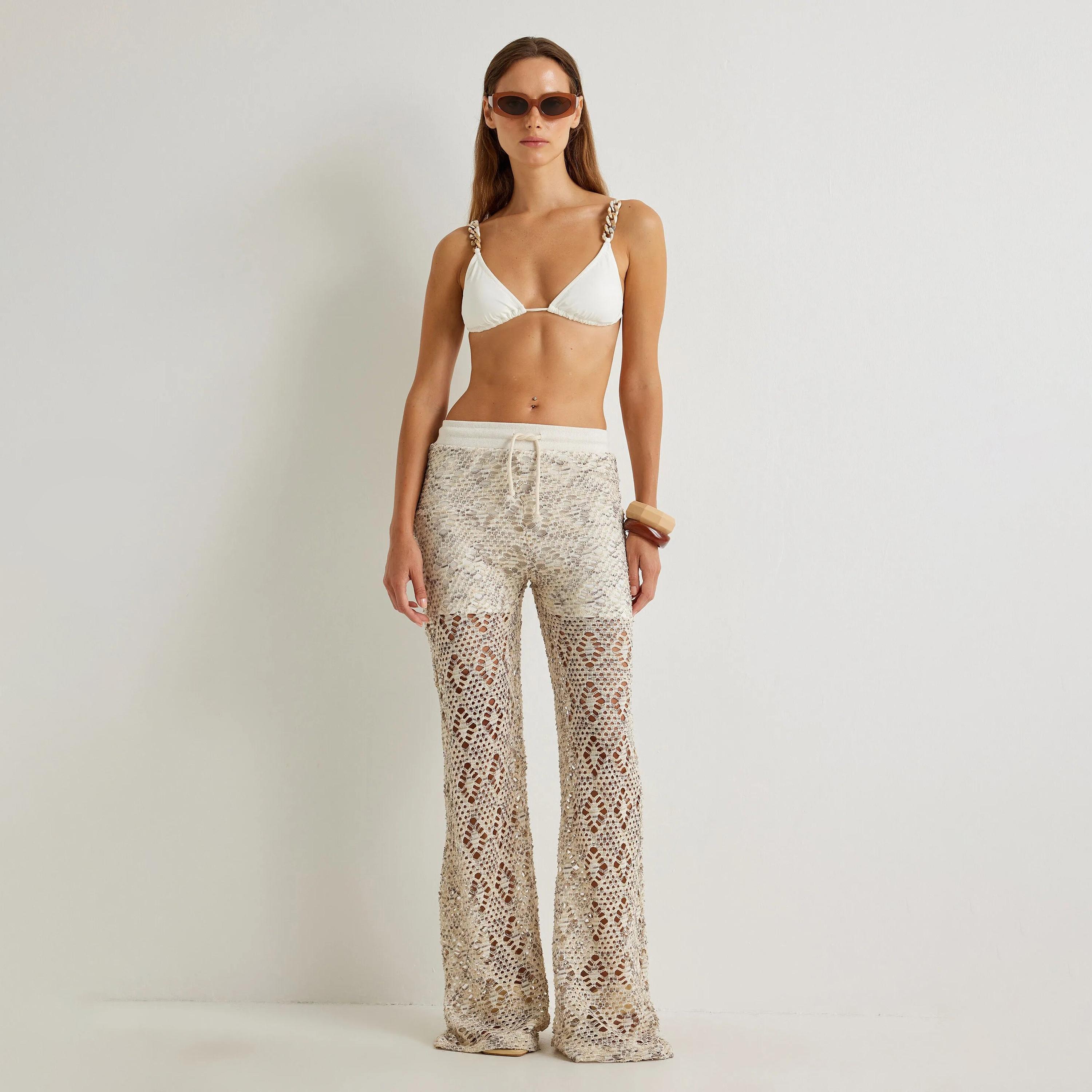 بنطلون نسائي بيج اللون بكروشيه ورباط خصر من كوتون-women-clothing-bottoms-trousers-image-4