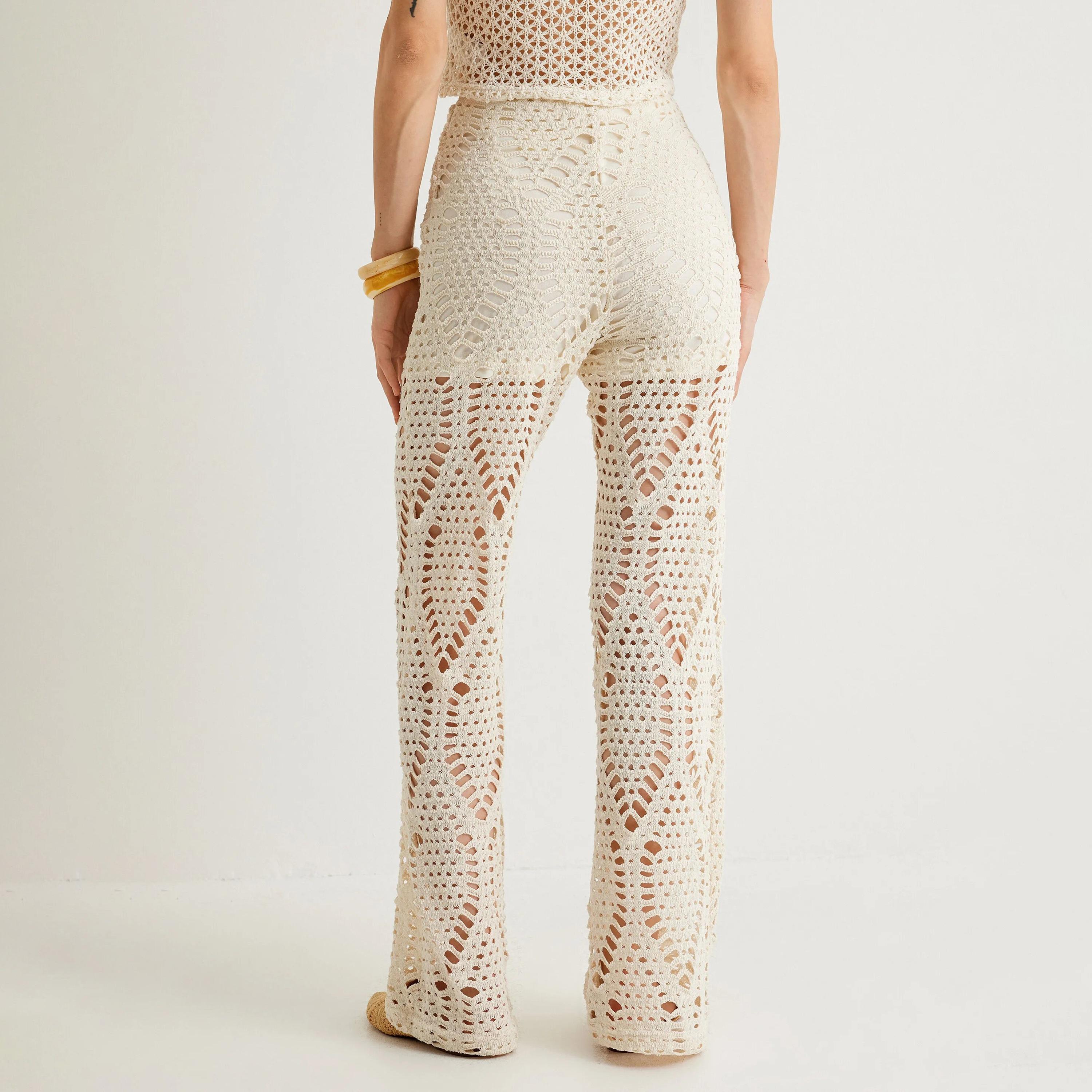 KOTON Beige Crochet Women's Trousers-women-clothing-bottoms-trousers-image-3