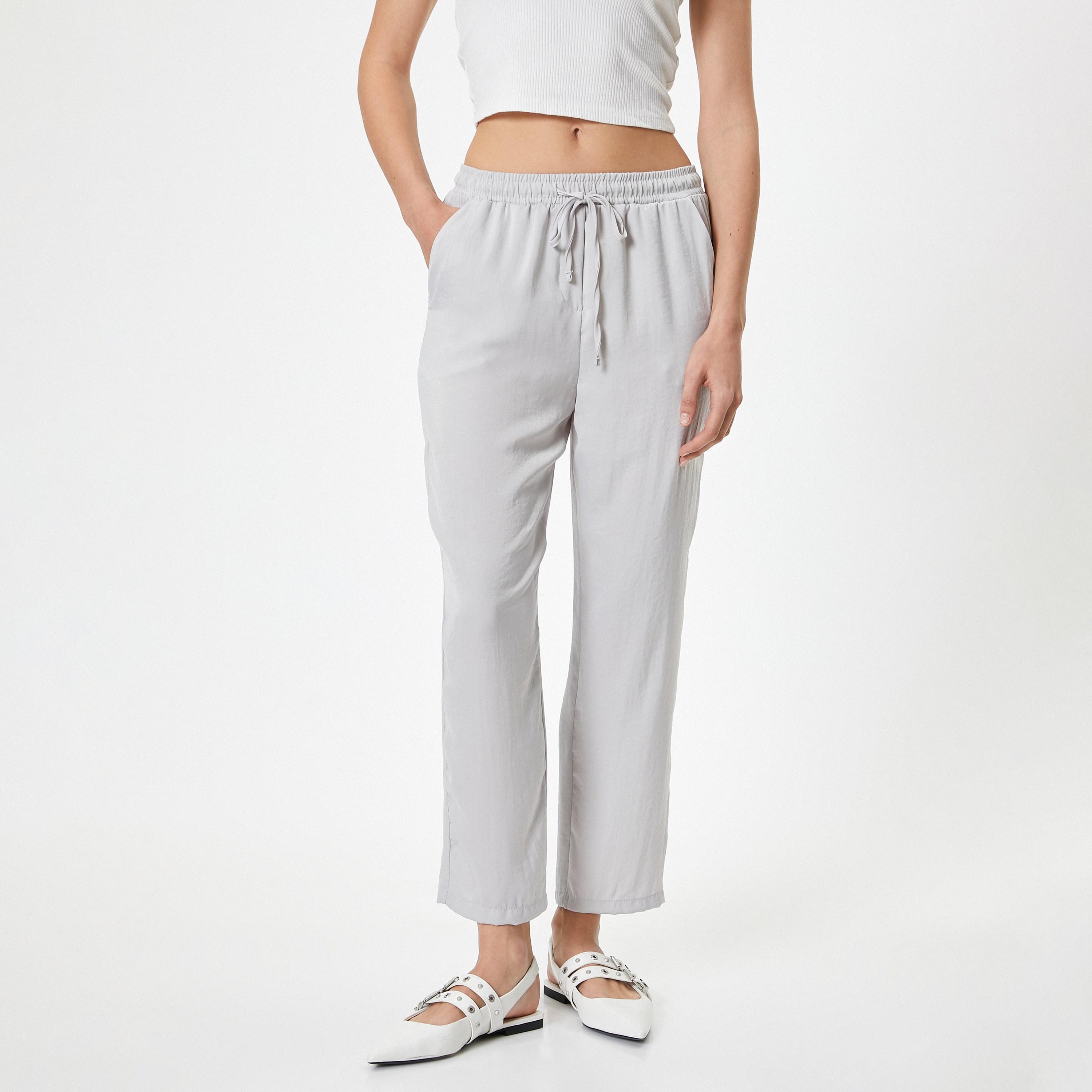 بنطلون نسائي سادة برباط سحب من كوتون-women-clothing-bottoms-trousers-image-1