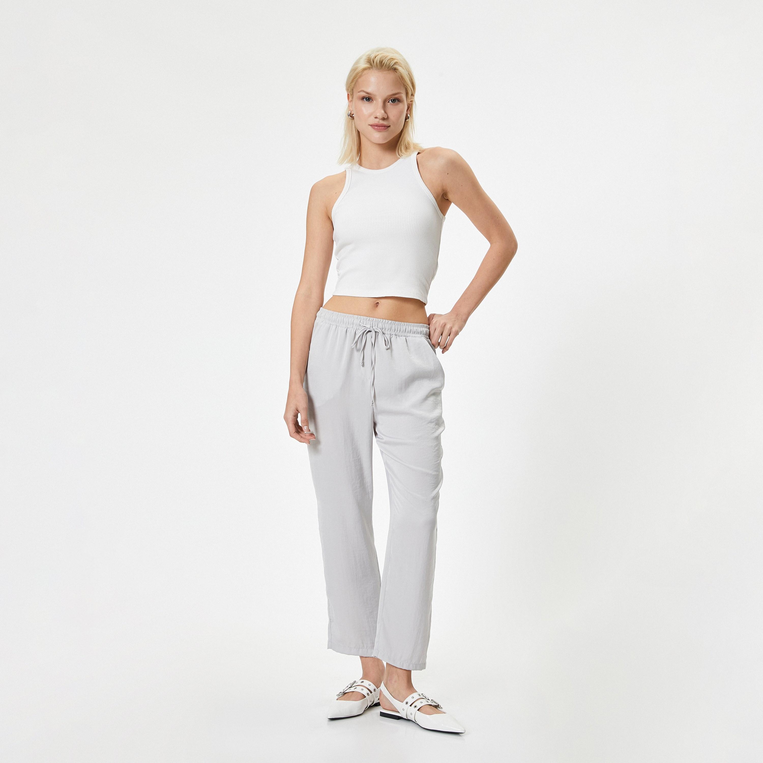 KOTON Plain Drawstring Women's Trousers-women-clothing-bottoms-trousers-image-2
