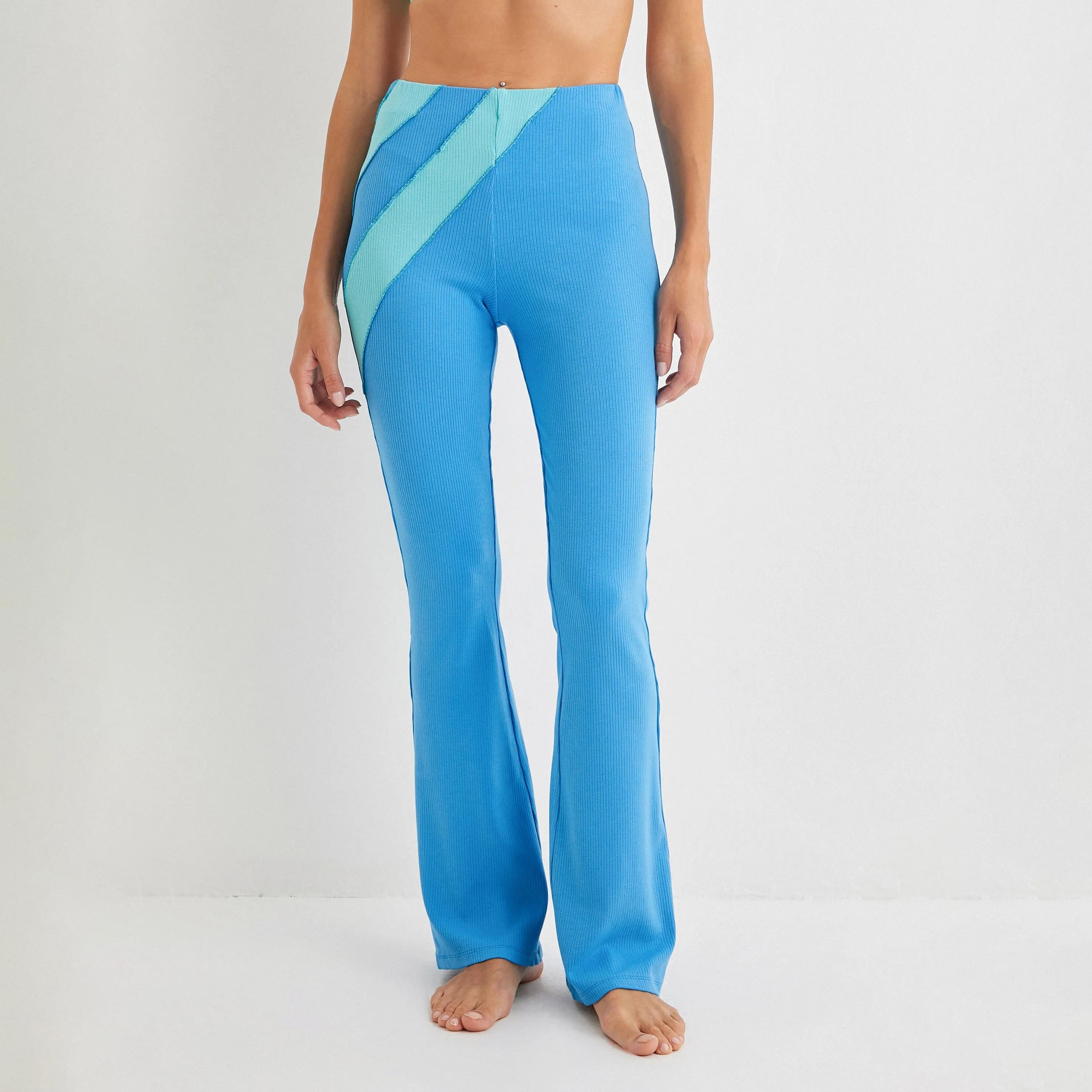 KOTON Blue Textured Women's Trousers-women-clothing-bottoms-trousers-image-1