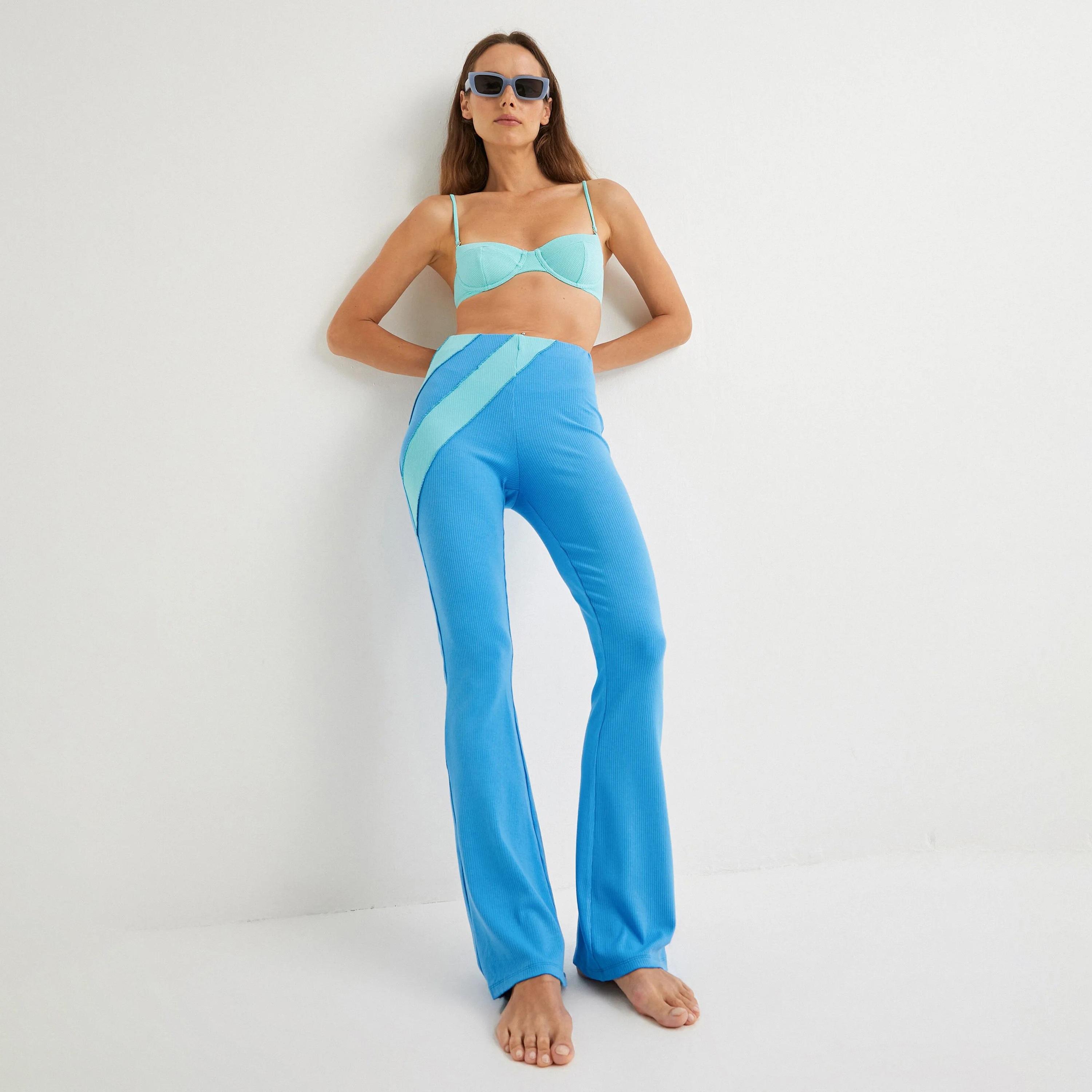 بنطلون نسائي أزرق منقوش من كوتون-women-clothing-bottoms-trousers-image-2