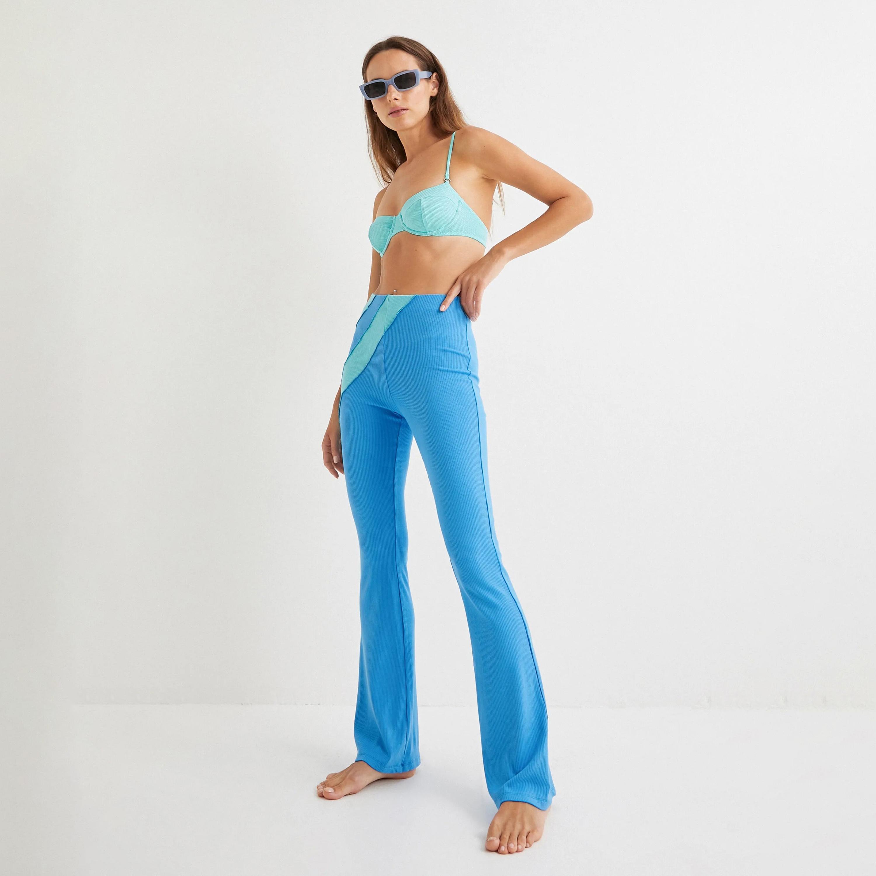 KOTON Blue Textured Women's Trousers-women-clothing-bottoms-trousers-image-4