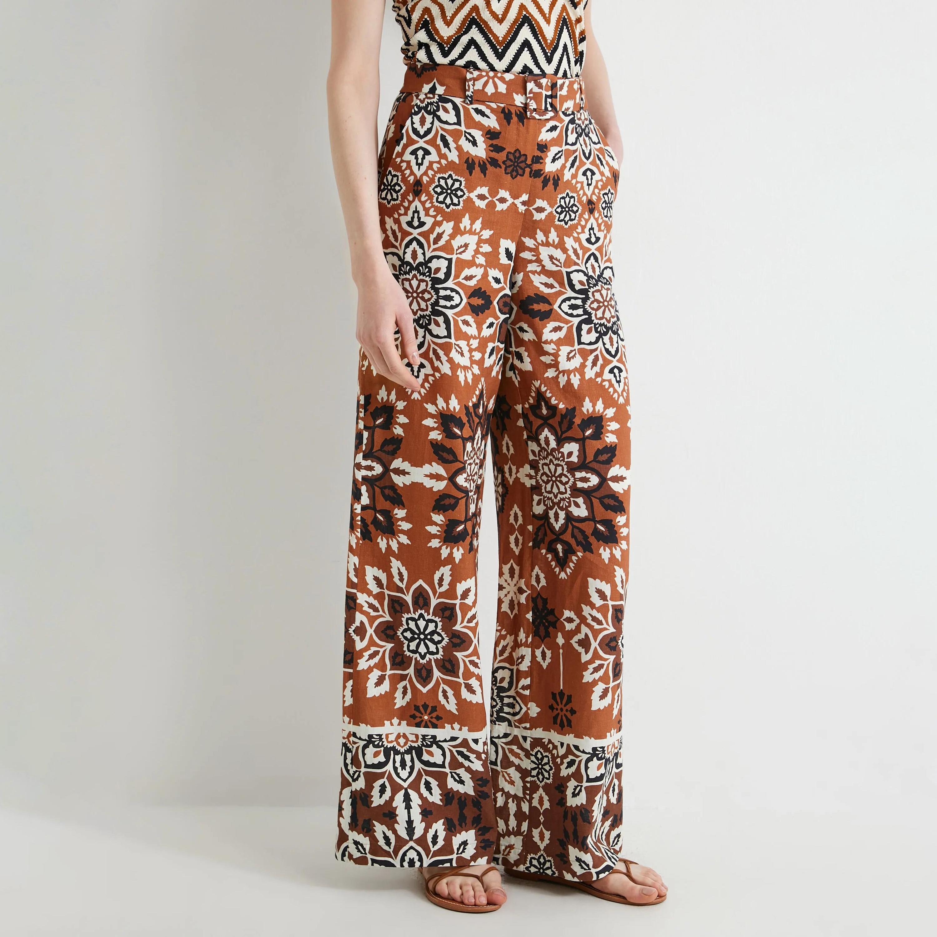 KOTON Brown Printed Button Women's Trousers-women-clothing-bottoms-trousers-image-1