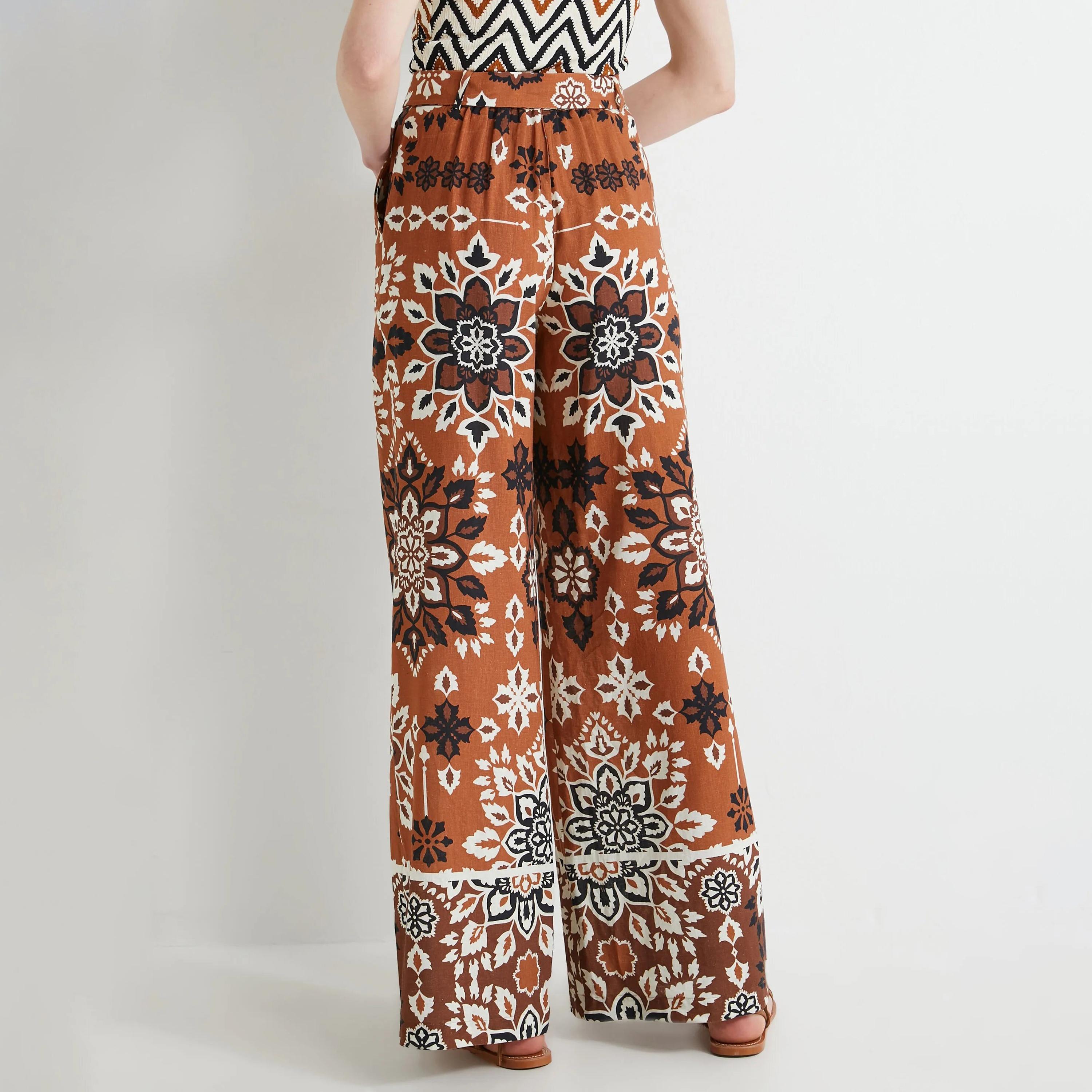 KOTON Brown Printed Button Women's Trousers-women-clothing-bottoms-trousers-image-3