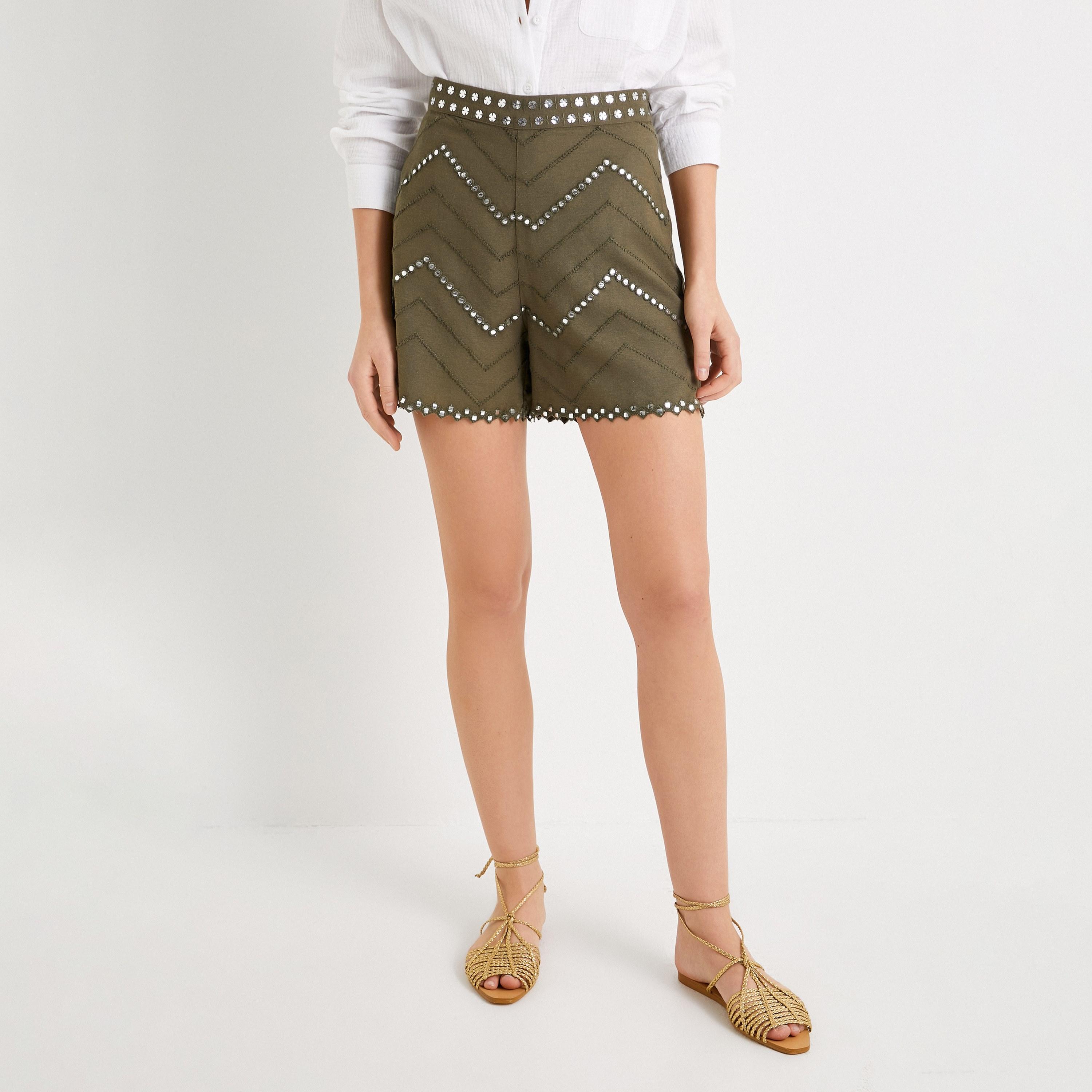KOTON Chevron Embroidered Concealed Zip Women's Shorts-women-clothing-bottoms-shorts-image-1