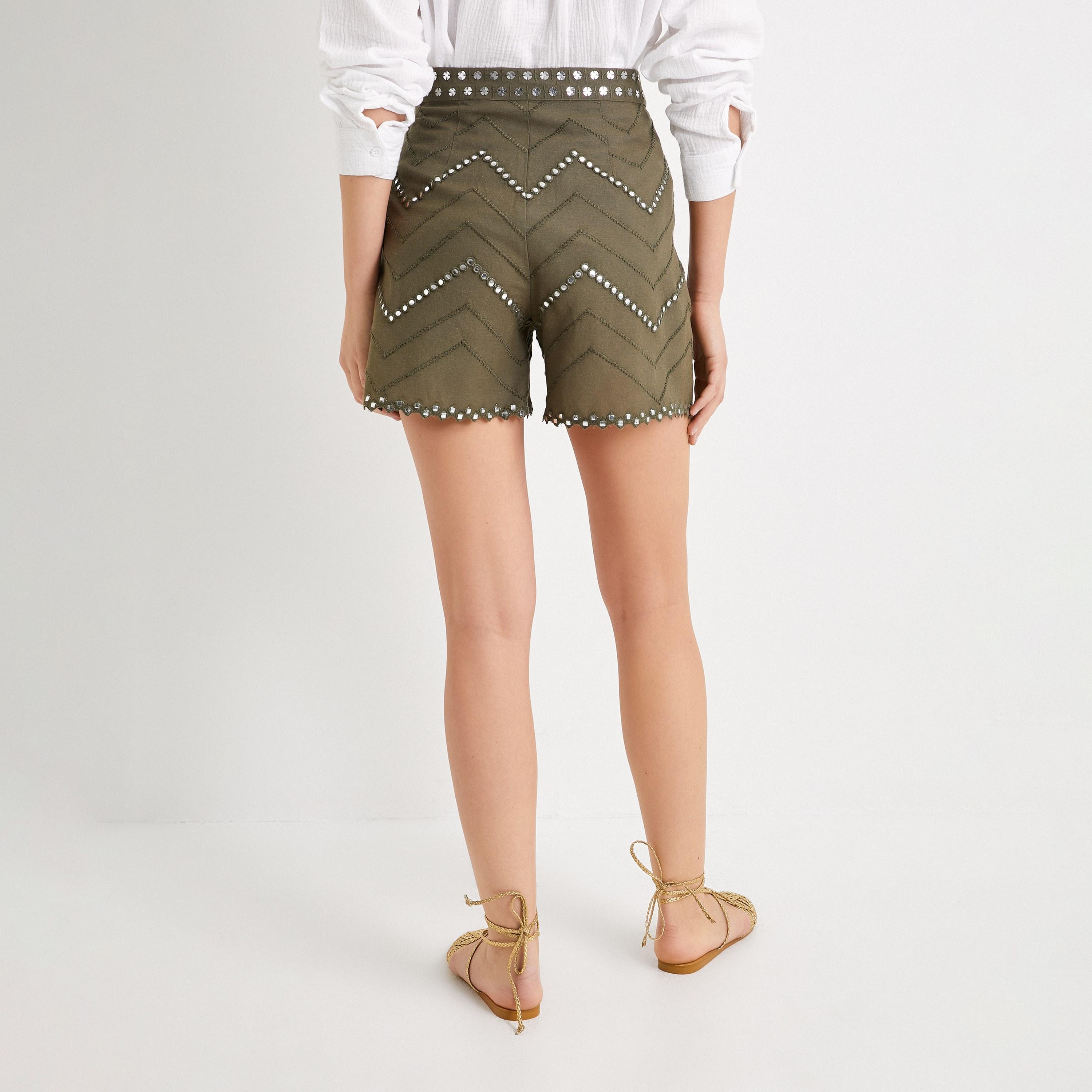 KOTON Chevron Embroidered Concealed Zip Women's Shorts-women-clothing-bottoms-shorts-image-3