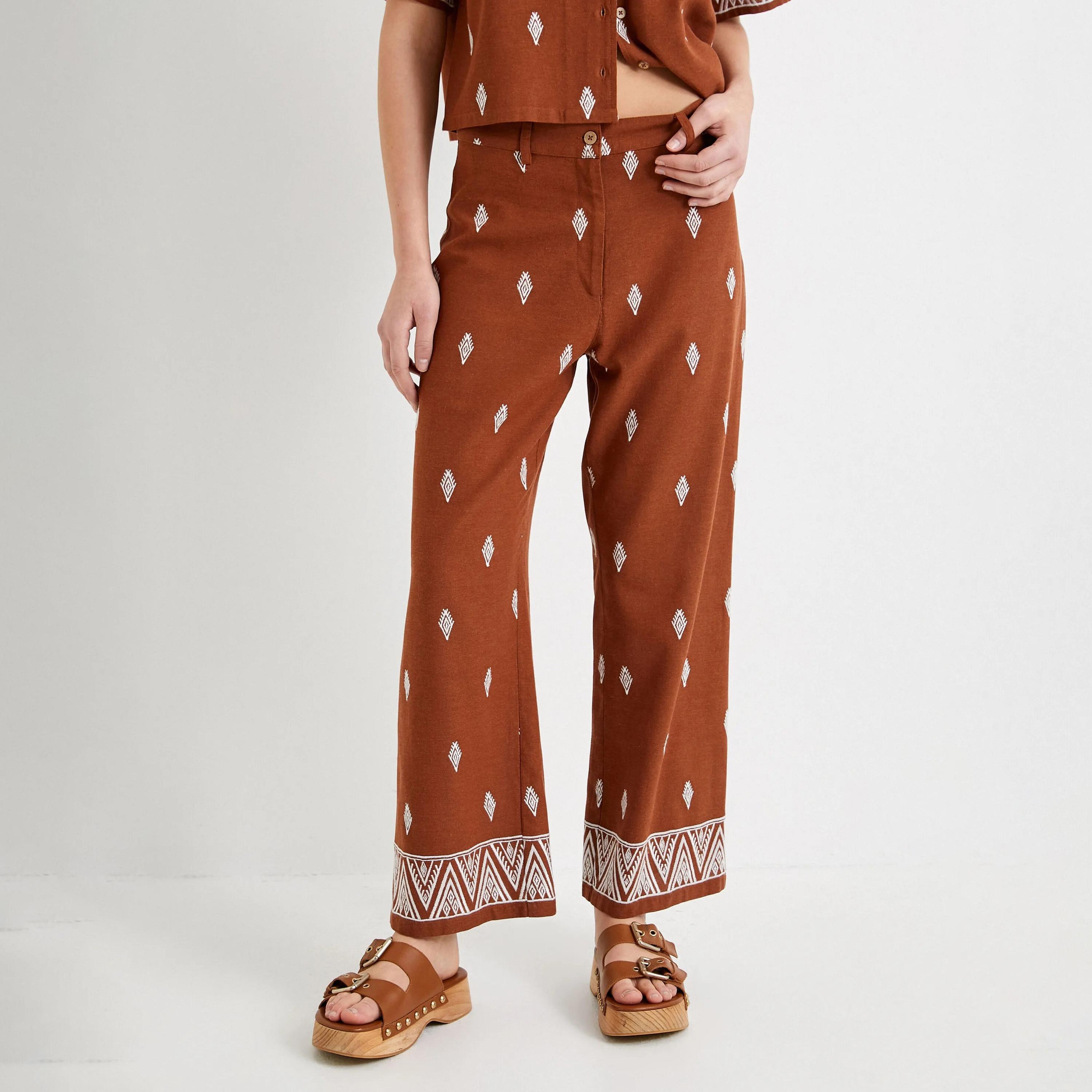 KOTON Embroidered Button and Zip Fly Women's Trousers-women-clothing-bottoms-trousers-image-1