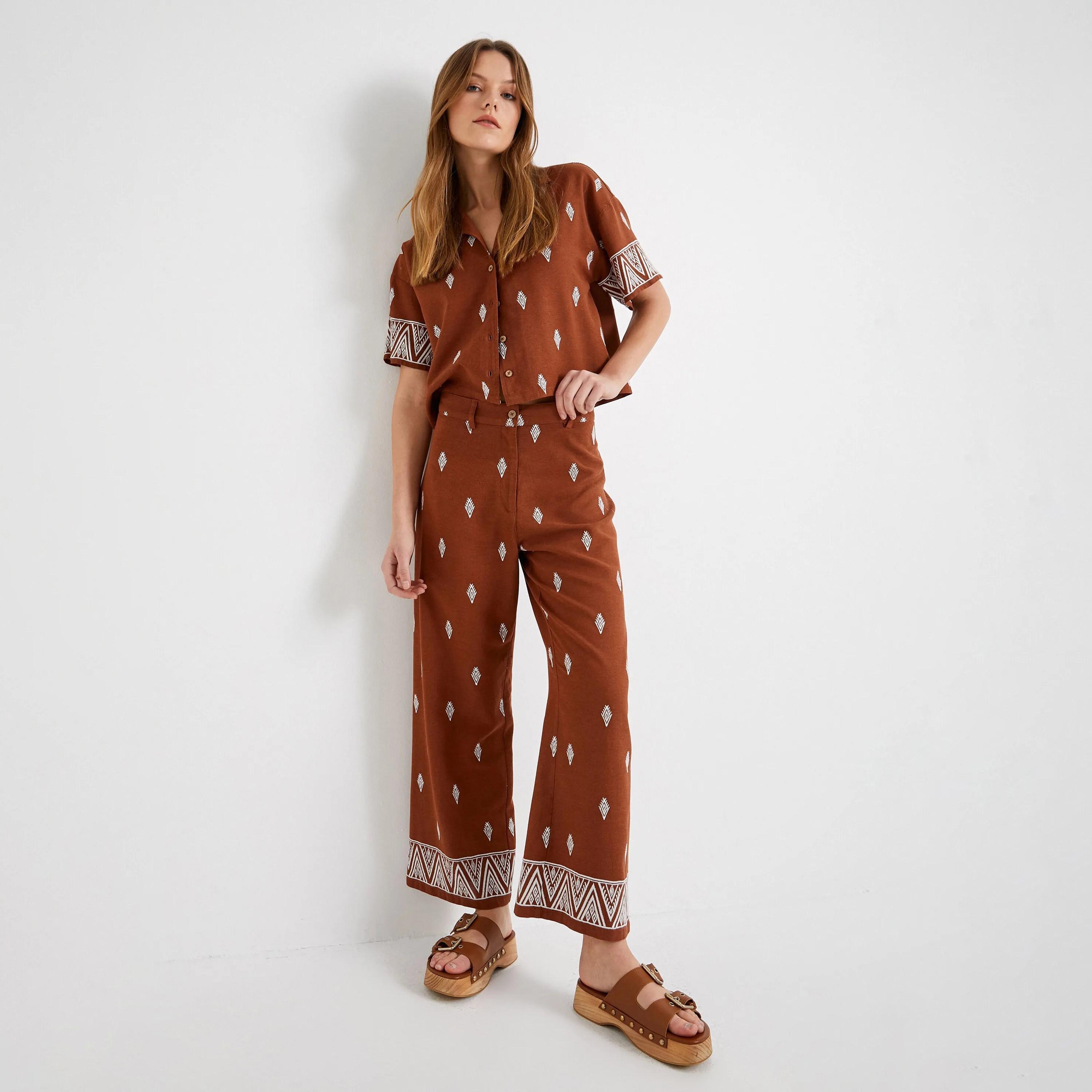 KOTON Embroidered Button and Zip Fly Women's Trousers-women-clothing-bottoms-trousers-image-2