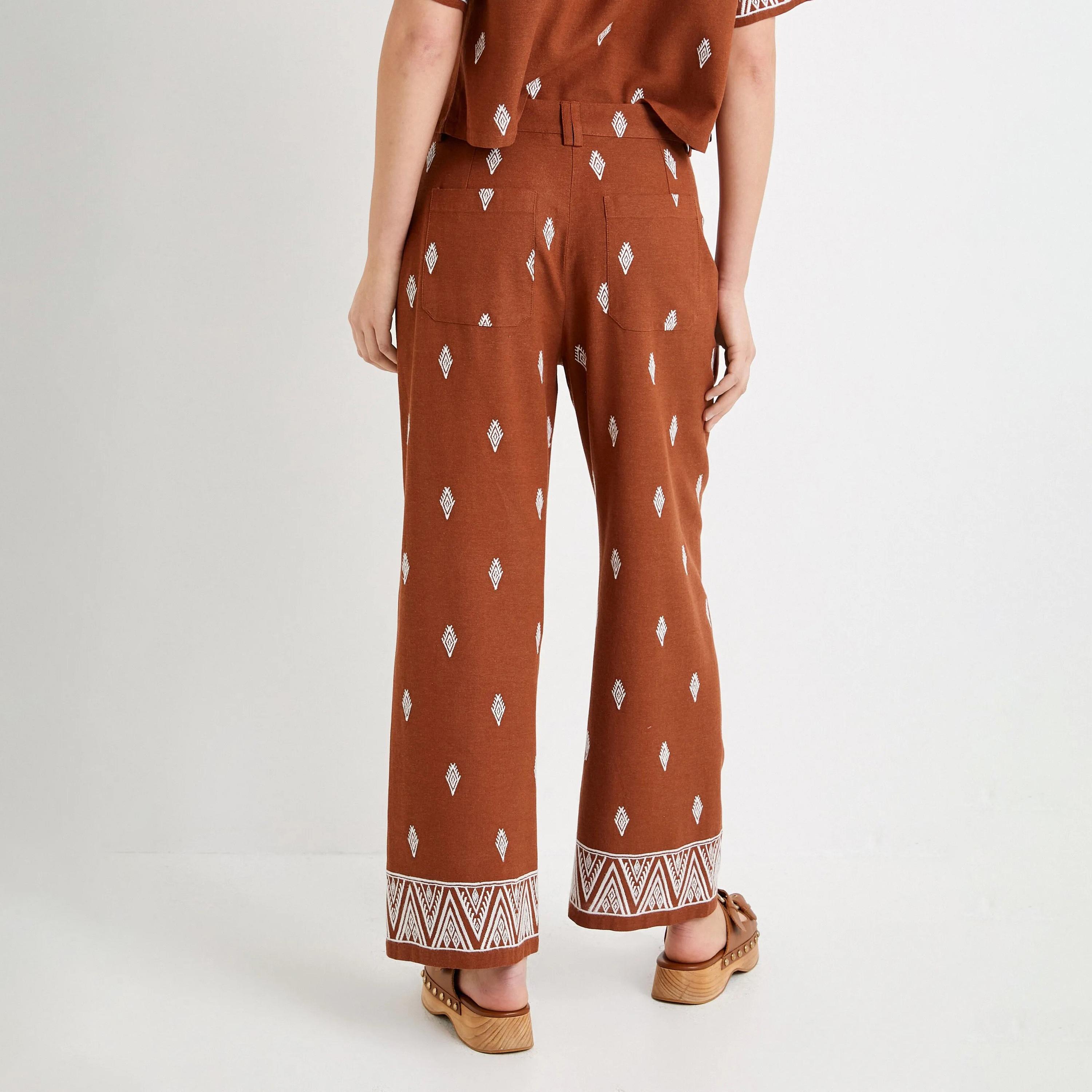 KOTON Embroidered Button and Zip Fly Women's Trousers-women-clothing-bottoms-trousers-image-3
