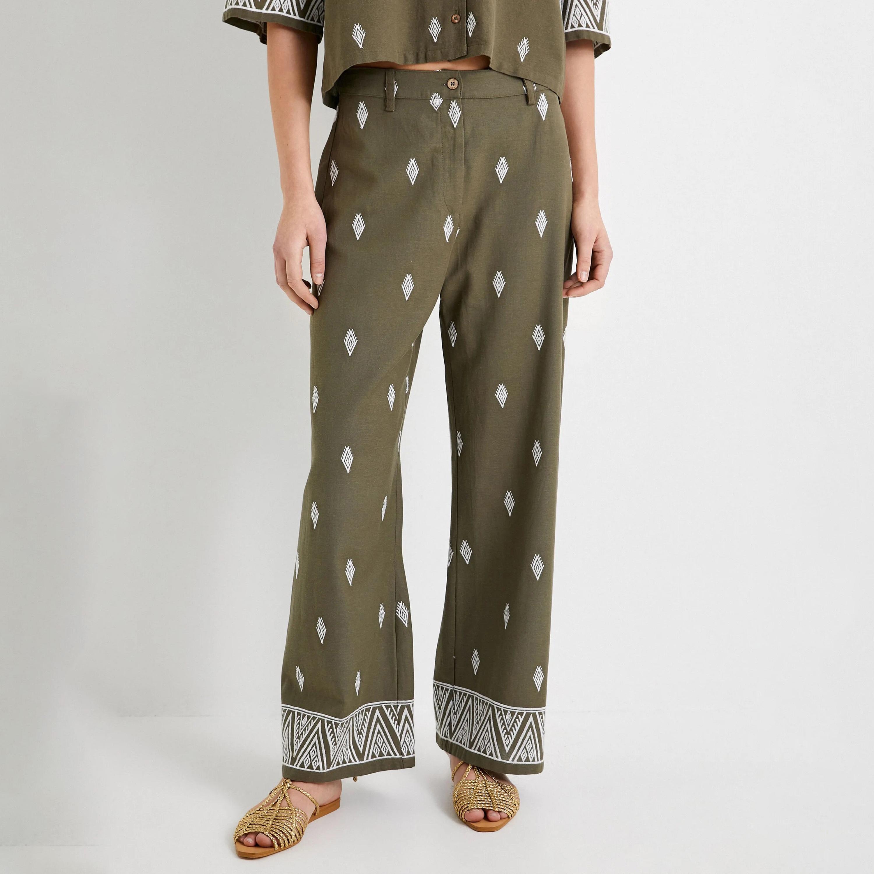 KOTON Embroidered Button and Zip Fly Women's Trousers-women-clothing-bottoms-trousers-image-5