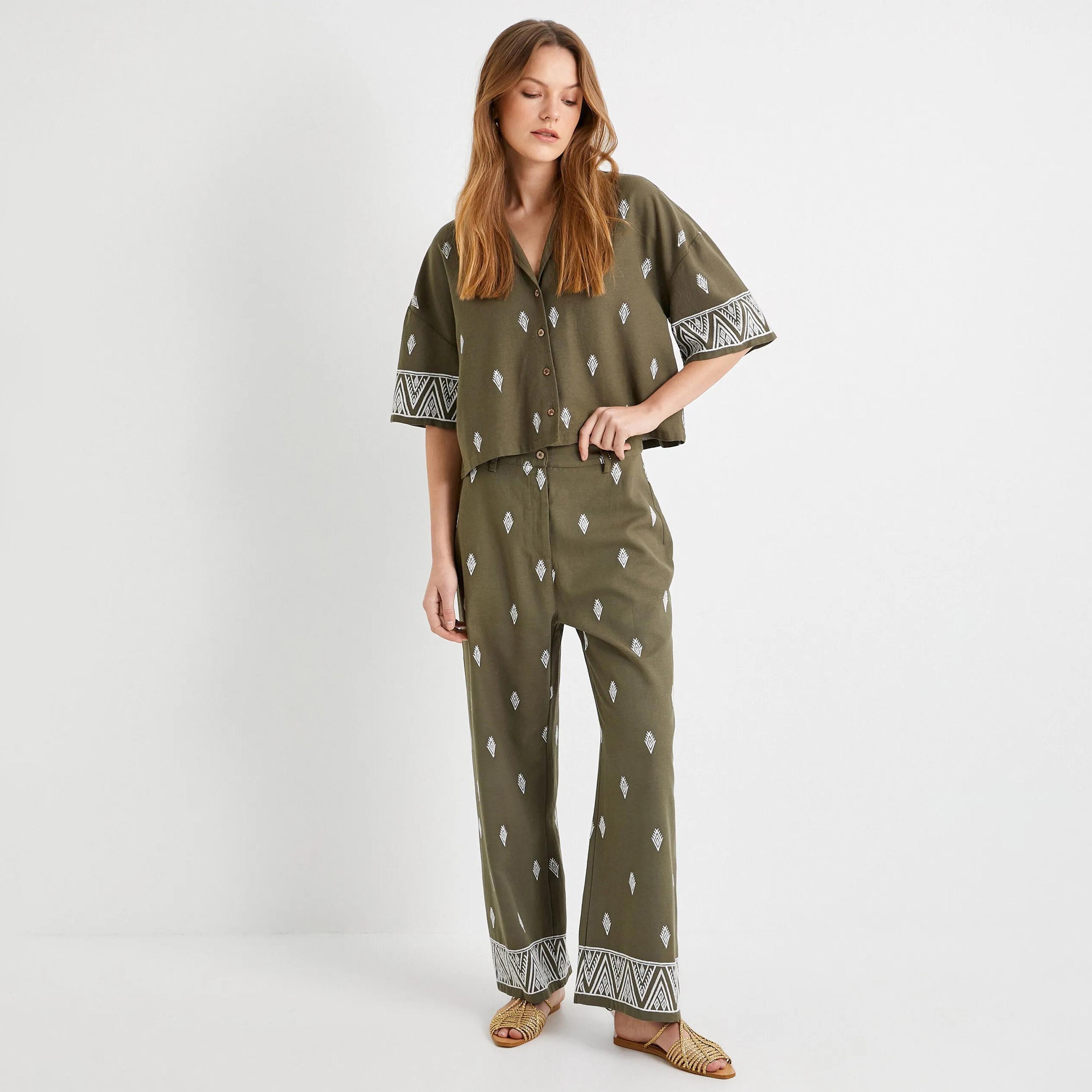KOTON Embroidered Button and Zip Fly Women's Trousers-women-clothing-bottoms-trousers-image-6