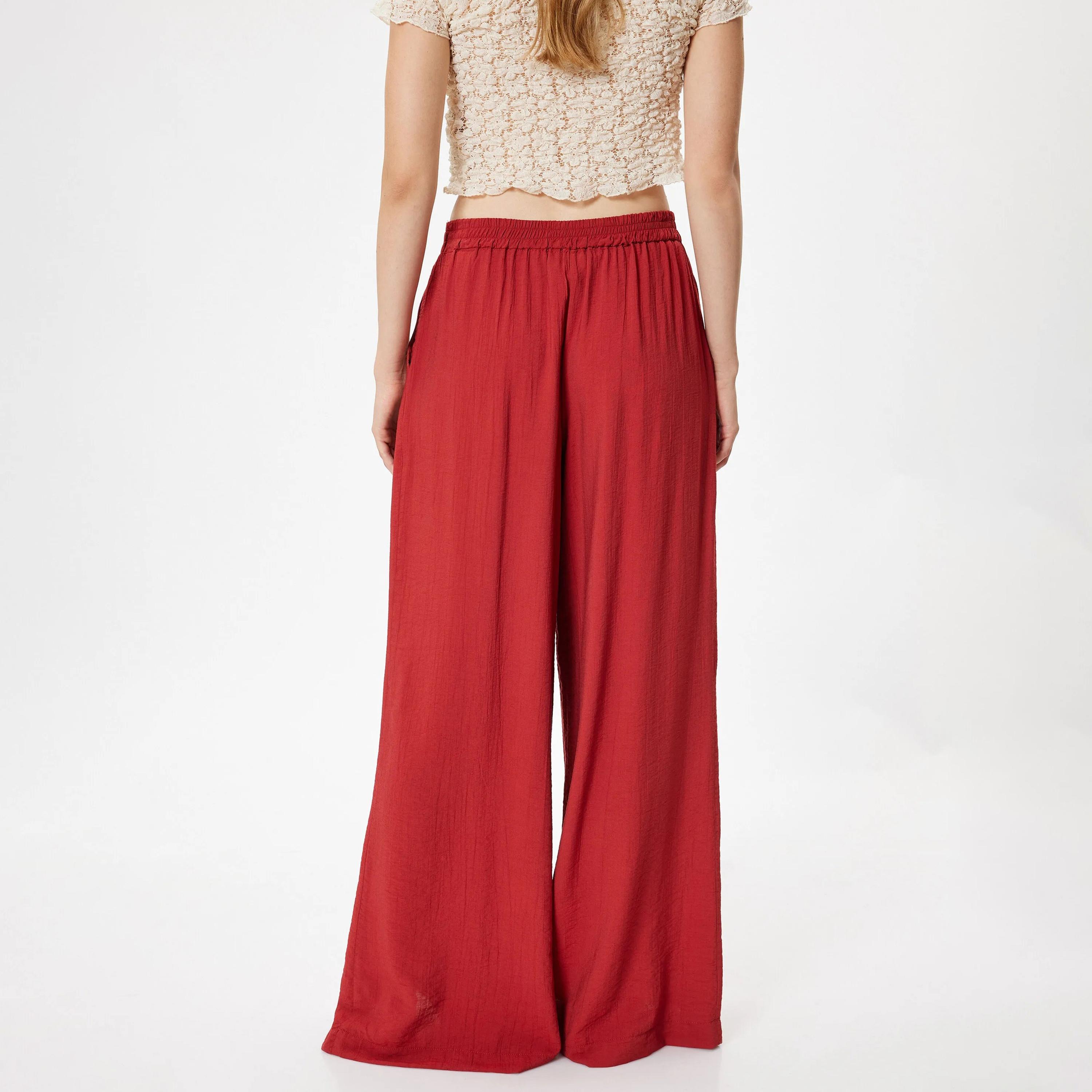 KOTON Red Textured Zipped Women's Trousers-women-clothing-bottoms-trousers-image-3