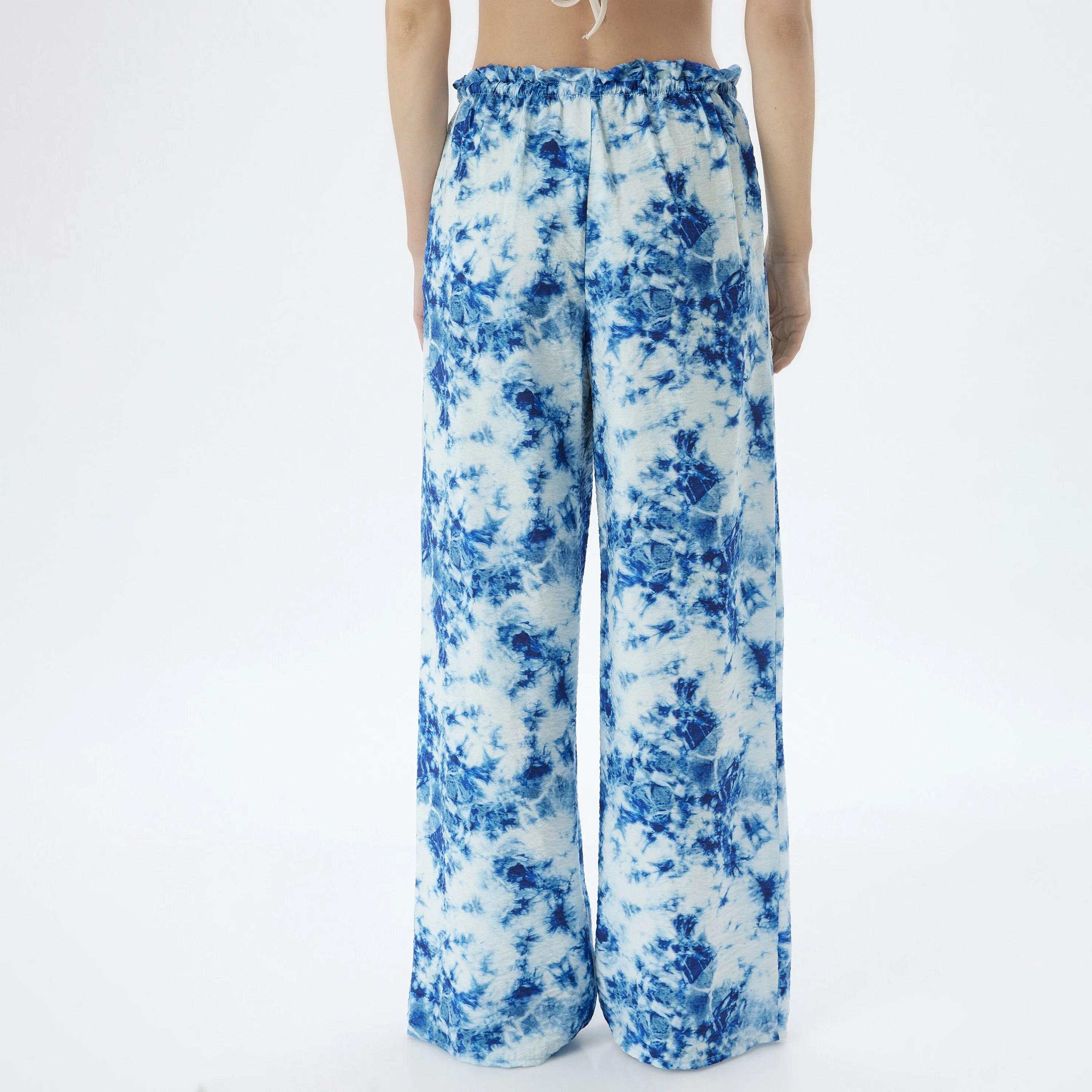 KOTON Blue Tie Dye Drawstring Waist Women's Trousers-women-clothing-bottoms-trousers-image-3