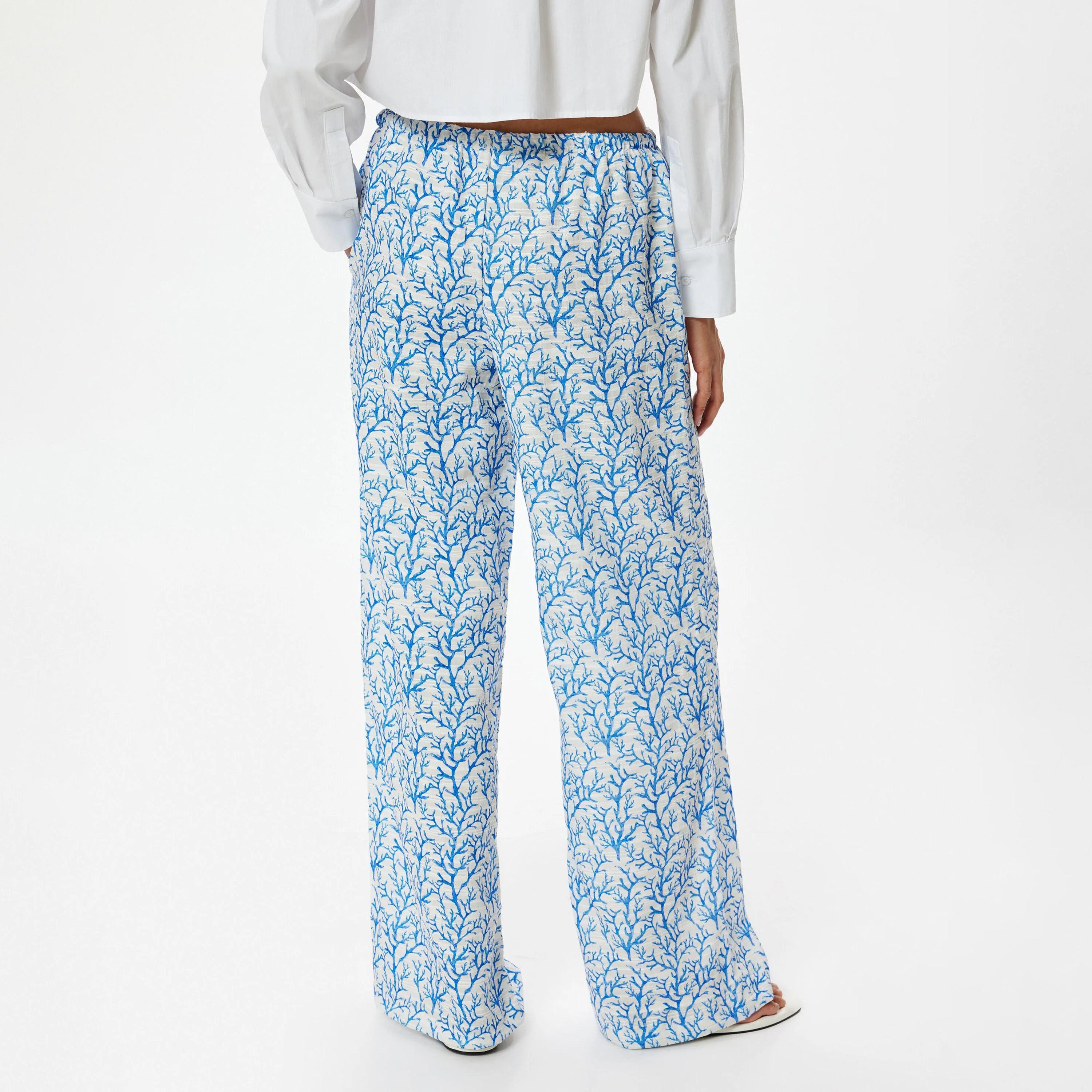 KOTON Blue Printed Drawstring Waist Women's Trousers-women-clothing-bottoms-trousers-image-3