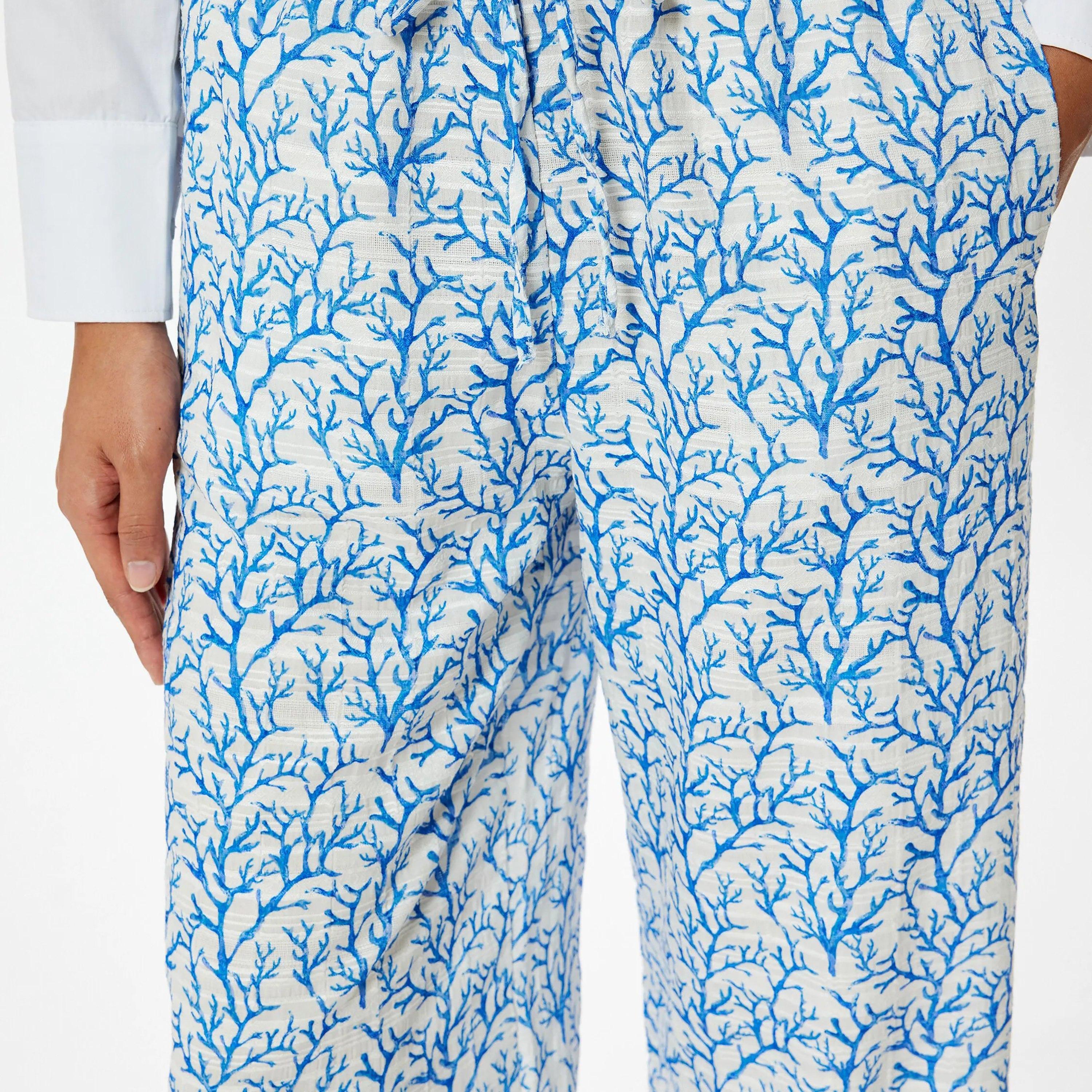 KOTON Blue Printed Drawstring Waist Women's Trousers-women-clothing-bottoms-trousers-image-4