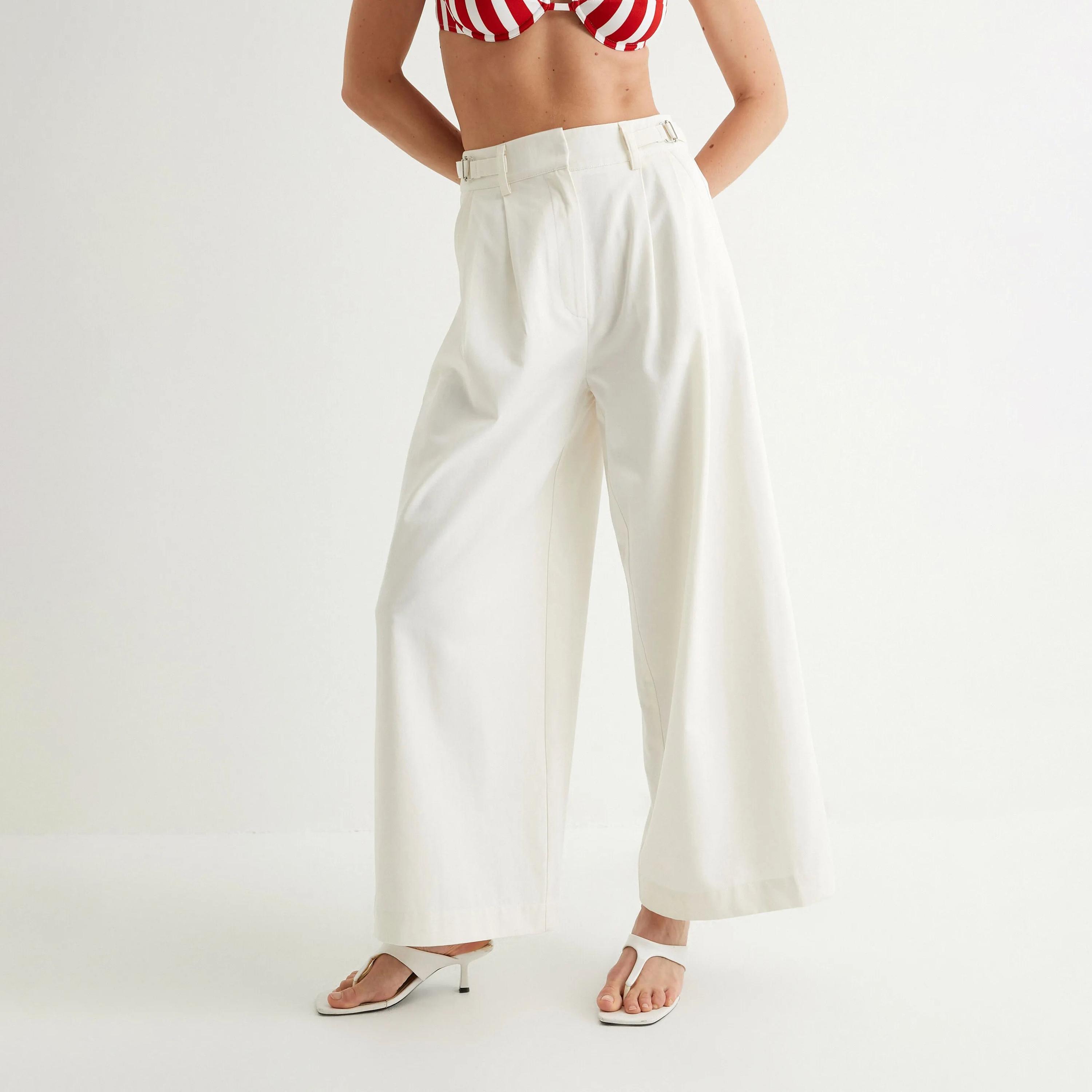 KOTON White Zipped Women's Trousers-women-clothing-bottoms-trousers-image-1