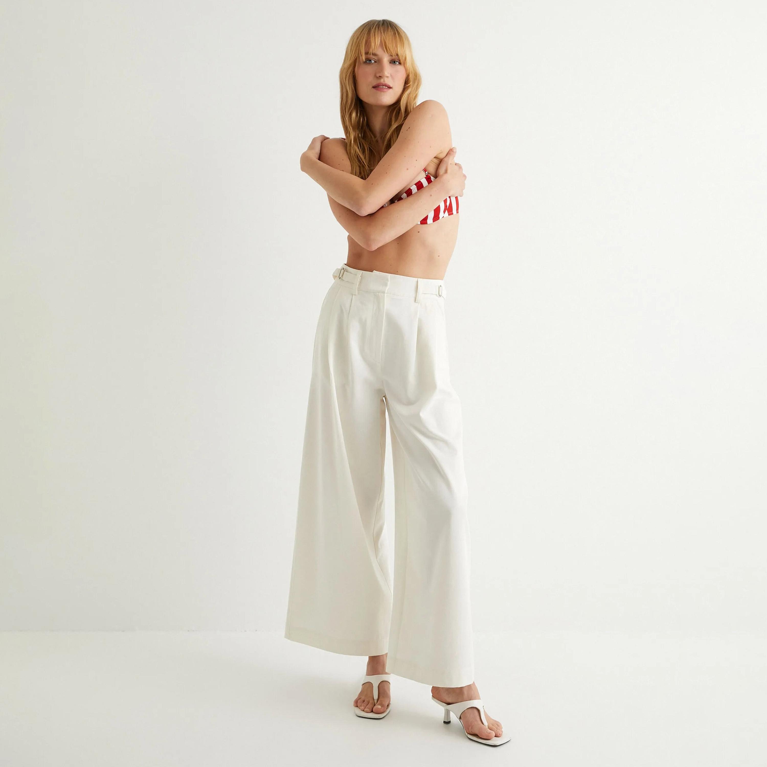 KOTON White Zipped Women's Trousers-women-clothing-bottoms-trousers-image-2
