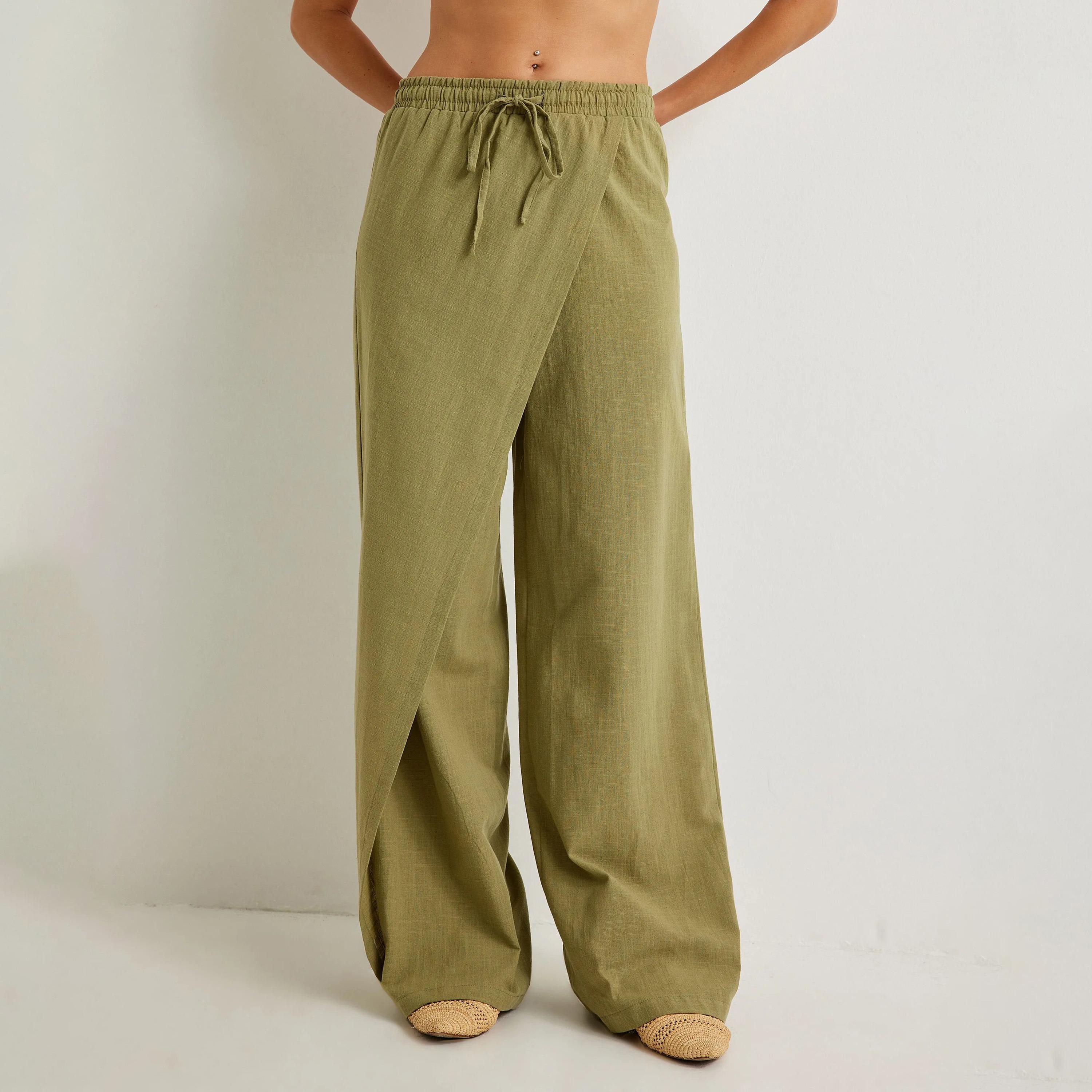 KOTON Green Elasticated Waist Women's Trousers-women-clothing-bottoms-trousers-image-1