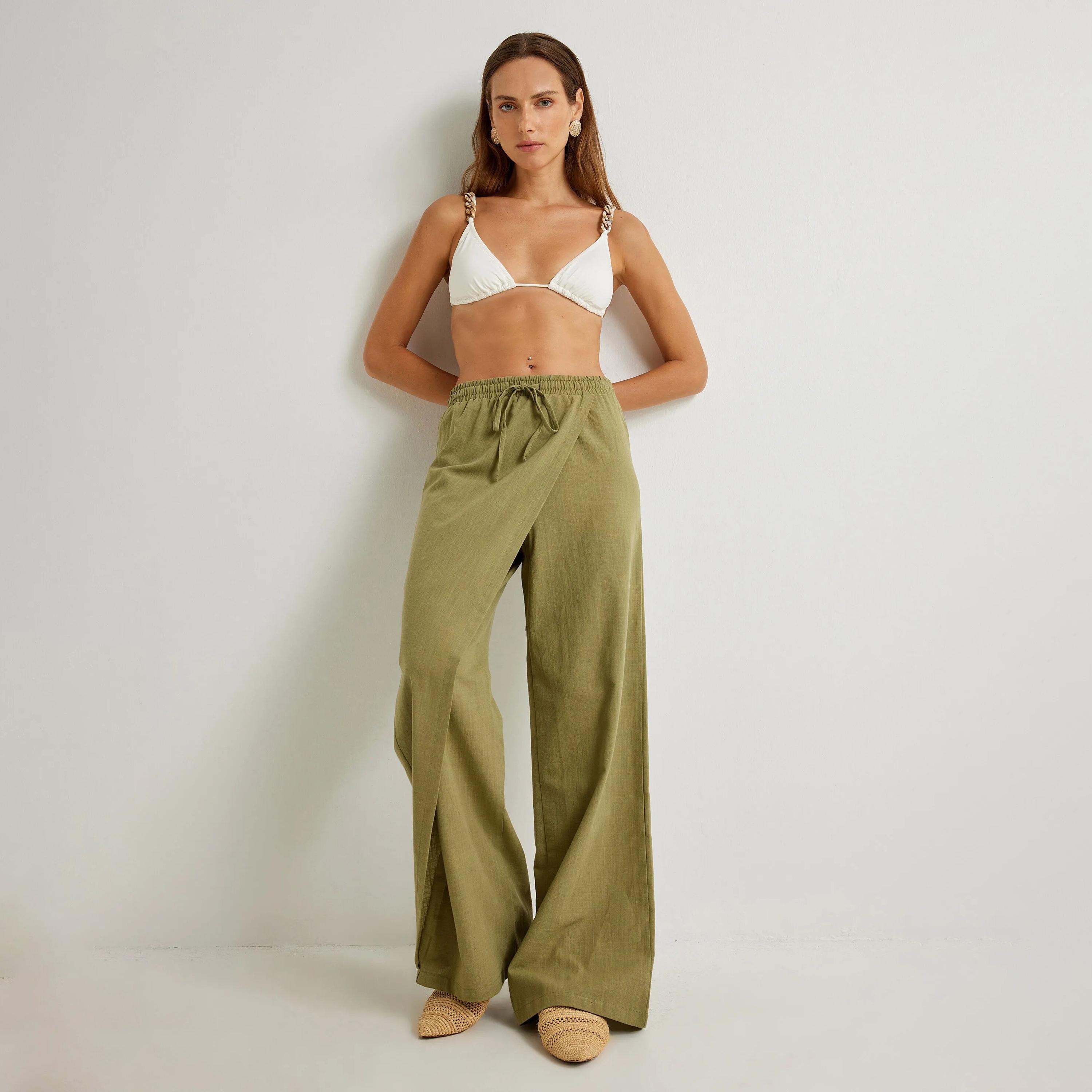 KOTON Green Elasticated Waist Women's Trousers-women-clothing-bottoms-trousers-image-2