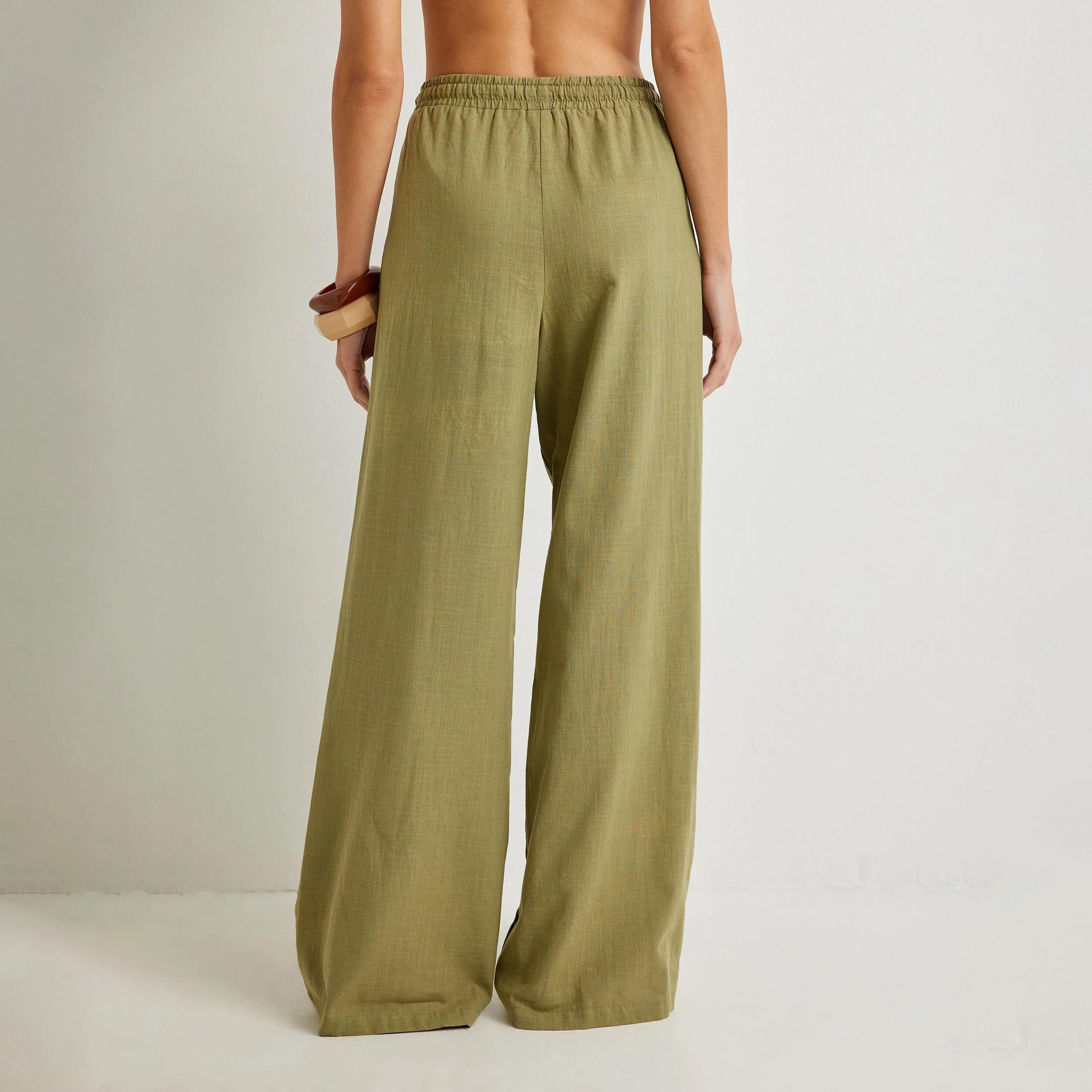 KOTON Green Elasticated Waist Women's Trousers-women-clothing-bottoms-trousers-image-3