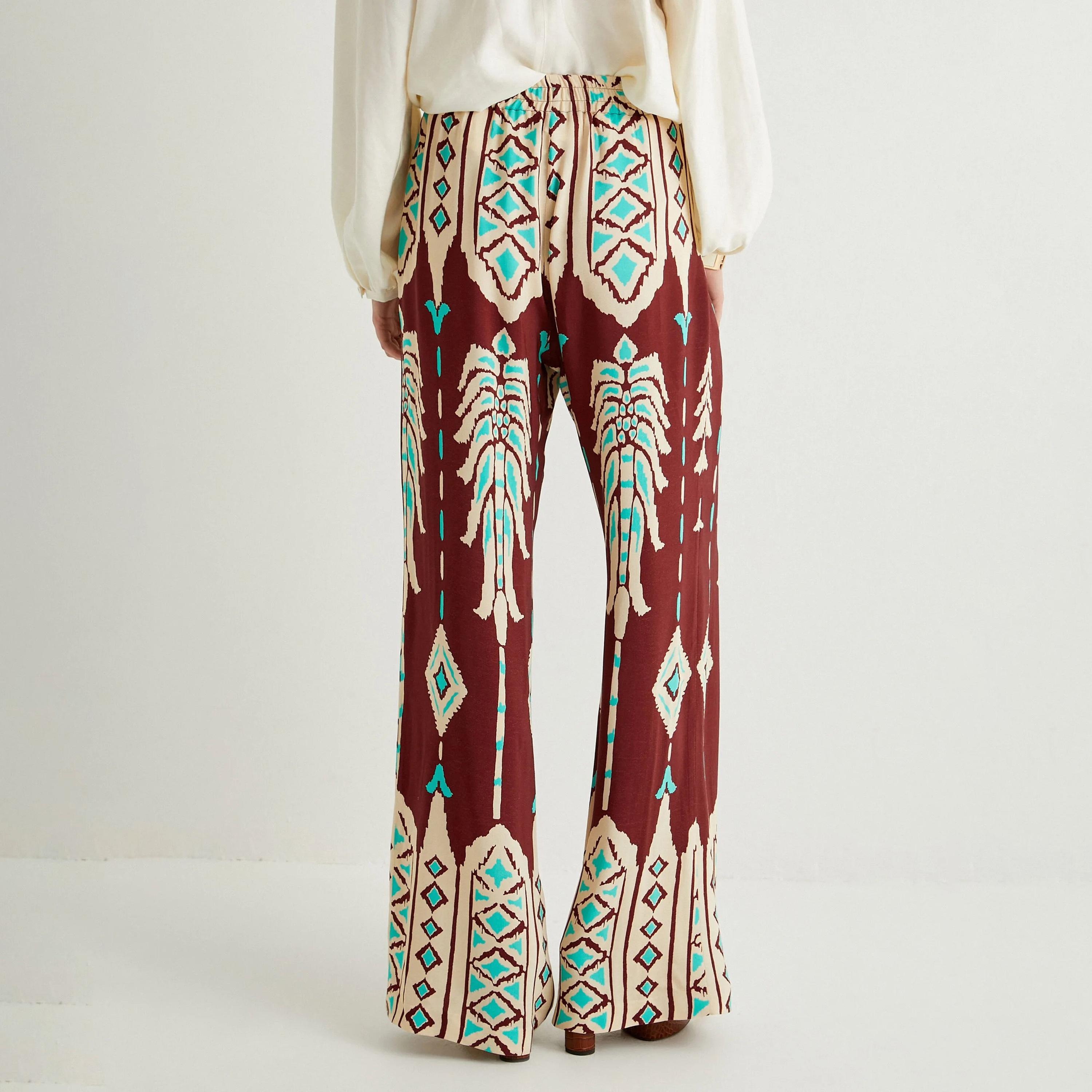 KOTON Red Printed Viscose Elasticated Waist Women's Trousers-women-clothing-bottoms-trousers-image-3