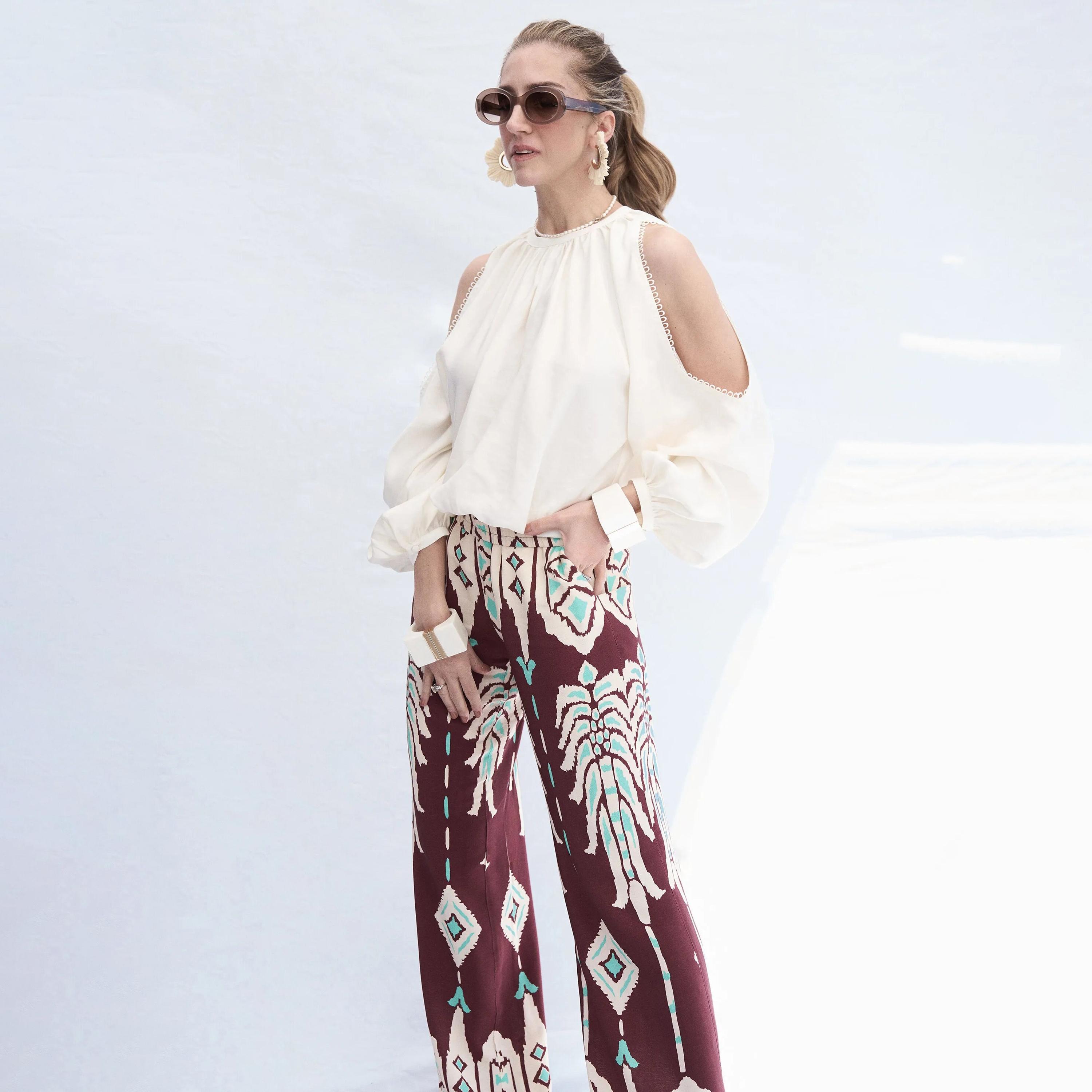 بنطلون نسائي من الفيسكوز المطبوع باللون الأحمر بخصر مطاطي من كوتون-women-clothing-bottoms-trousers-image-4