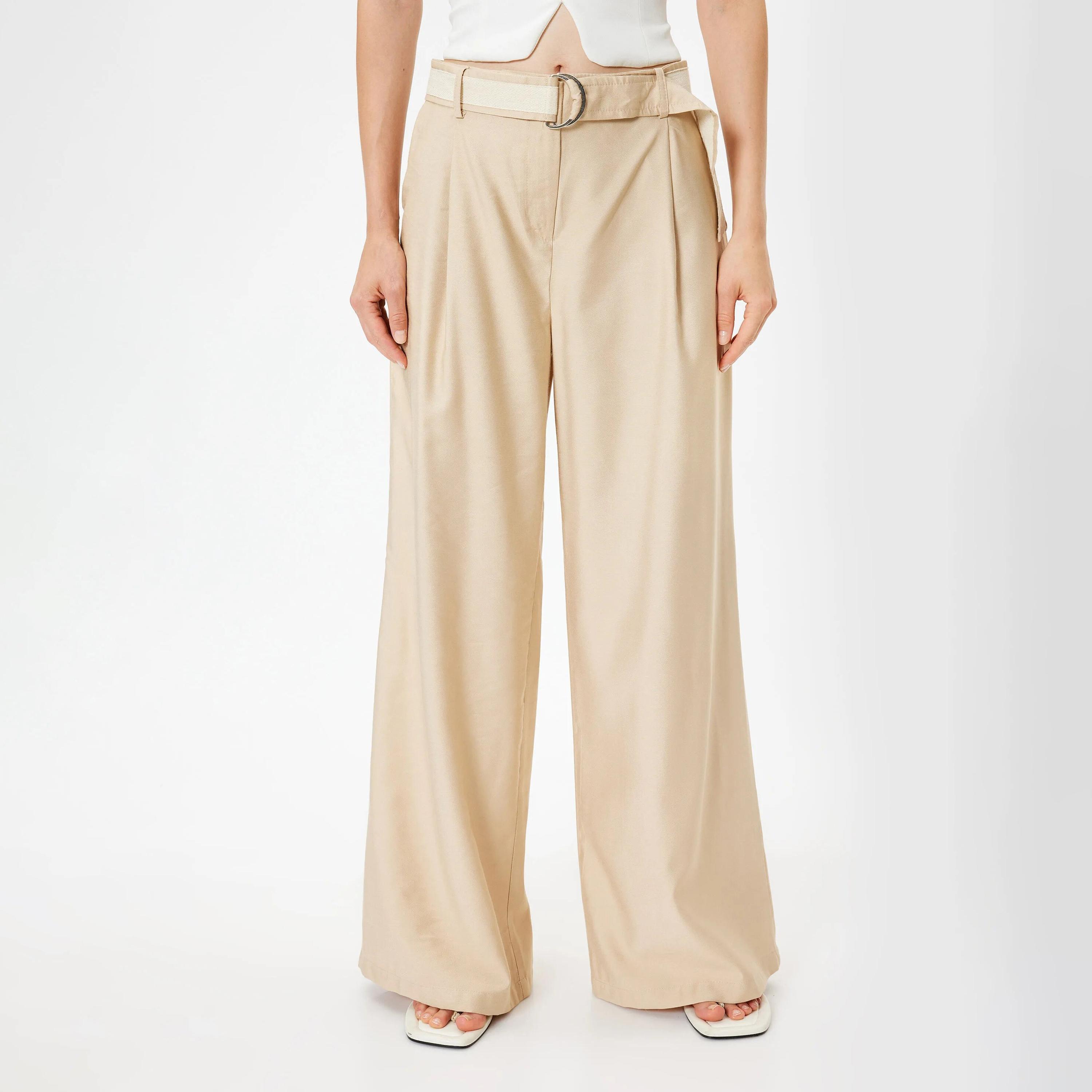 KOTON Beige Zipped Women's Trousers-women-clothing-bottoms-trousers-image-1