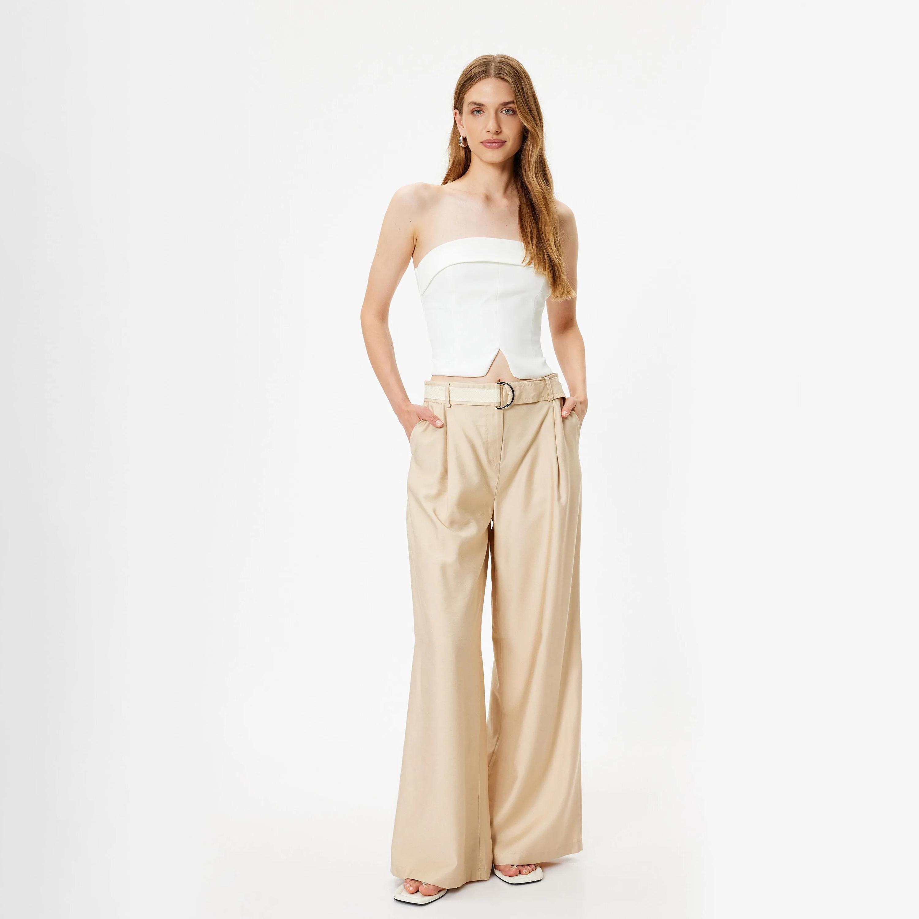 KOTON Beige Zipped Women's Trousers-women-clothing-bottoms-trousers-image-2