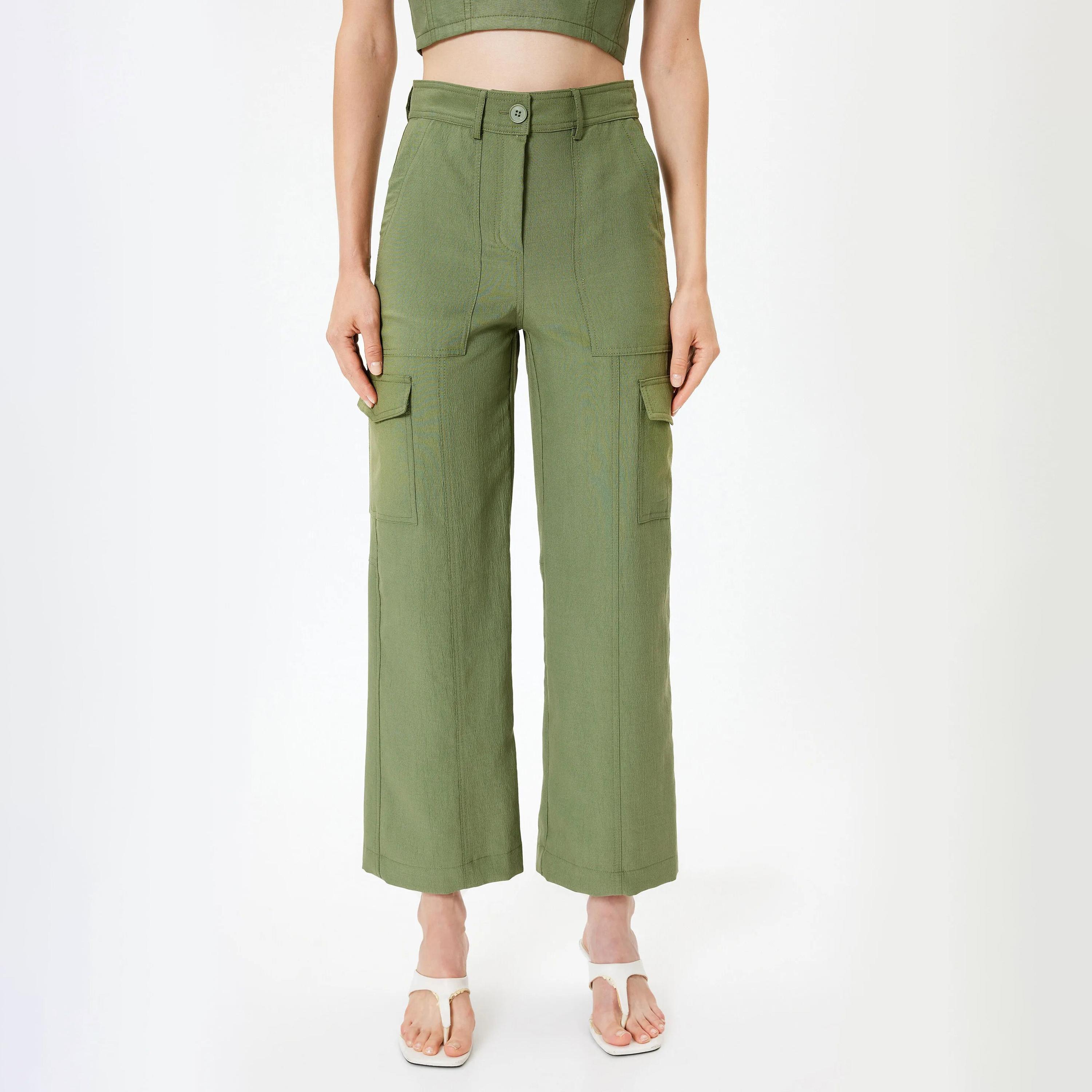 KOTON Green Button and Zip Fly Women's Cargo Trousers-women-clothing-bottoms-trousers-image-1