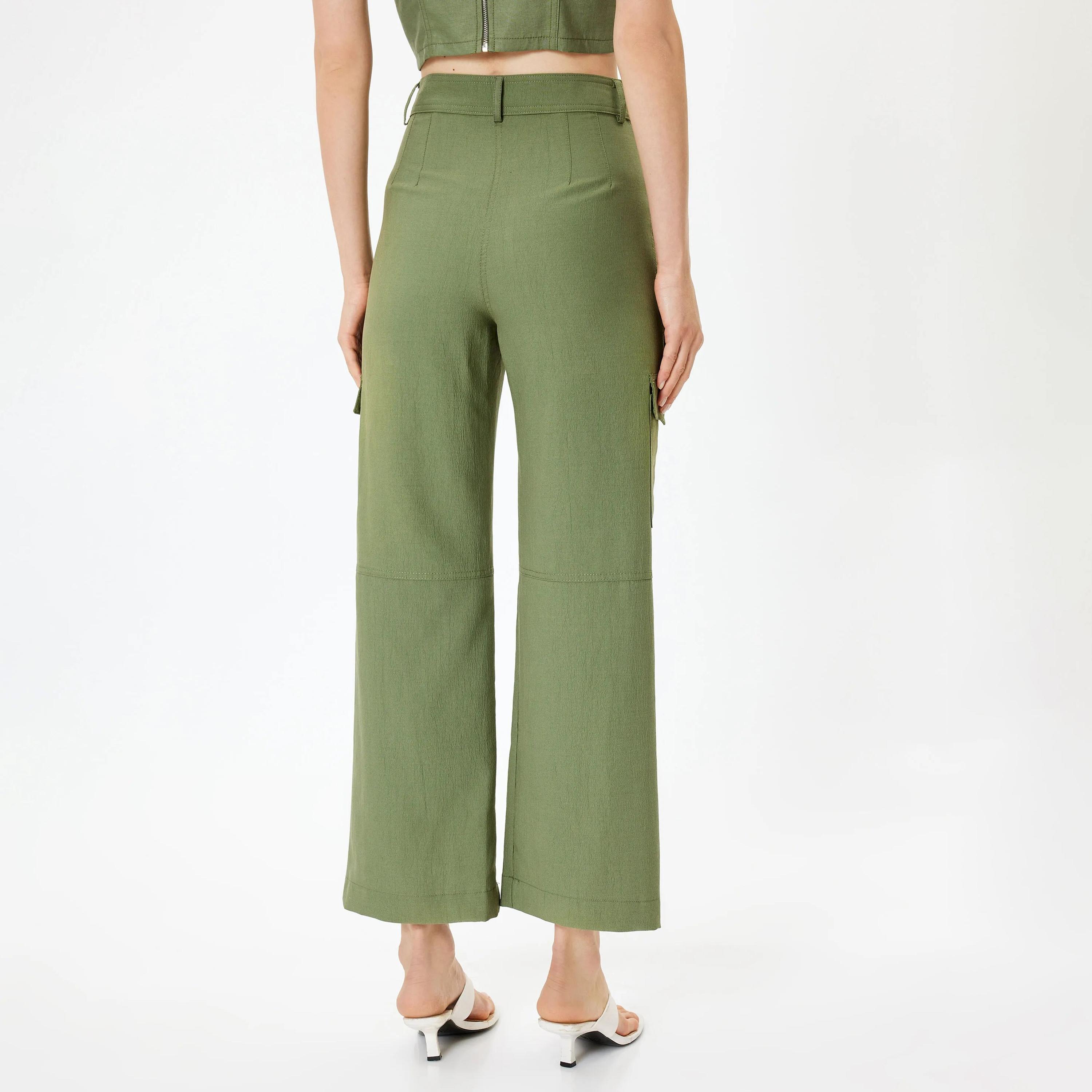 KOTON Green Button and Zip Fly Women's Cargo Trousers-women-clothing-bottoms-trousers-image-3