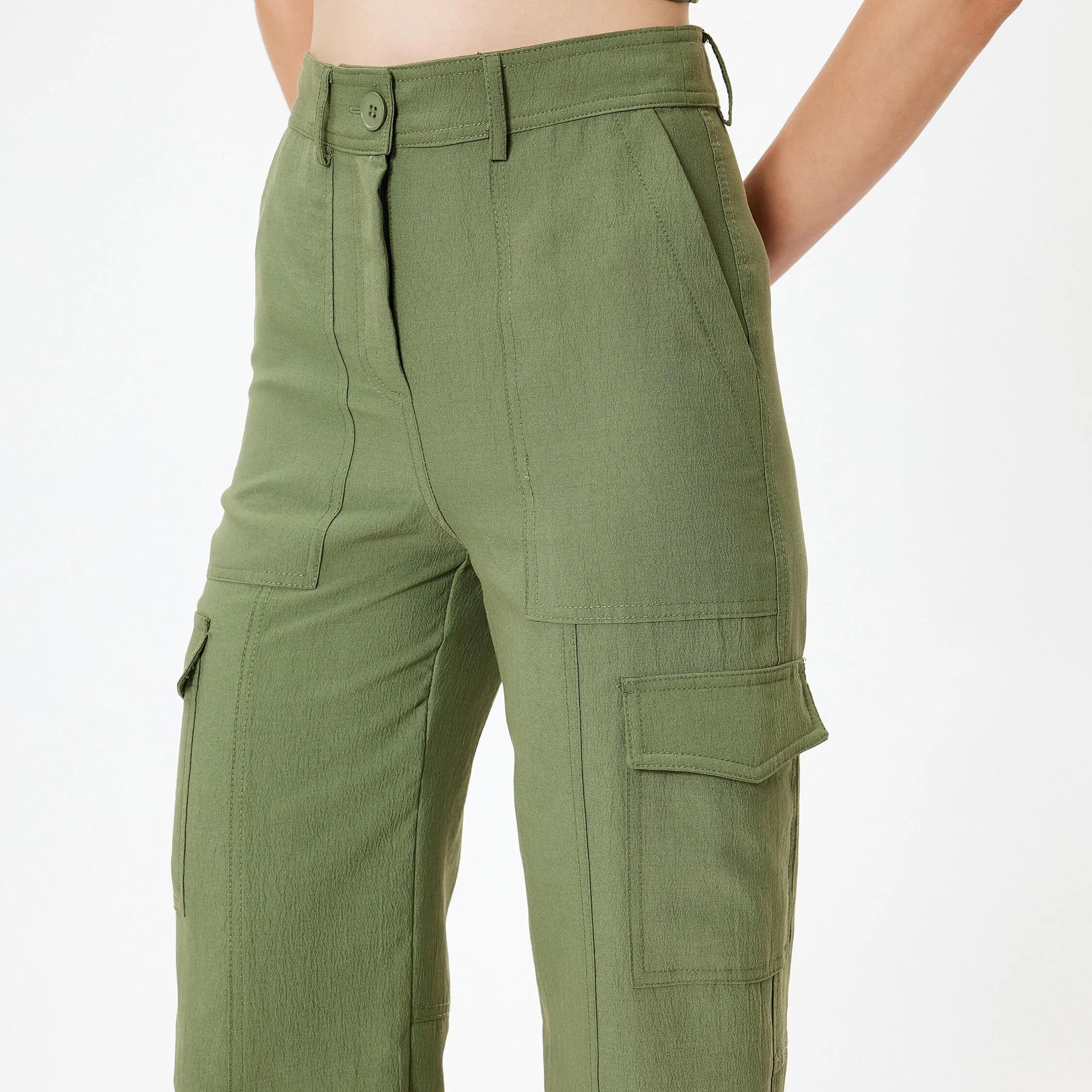 KOTON Green Button and Zip Fly Women's Cargo Trousers-women-clothing-bottoms-trousers-image-4