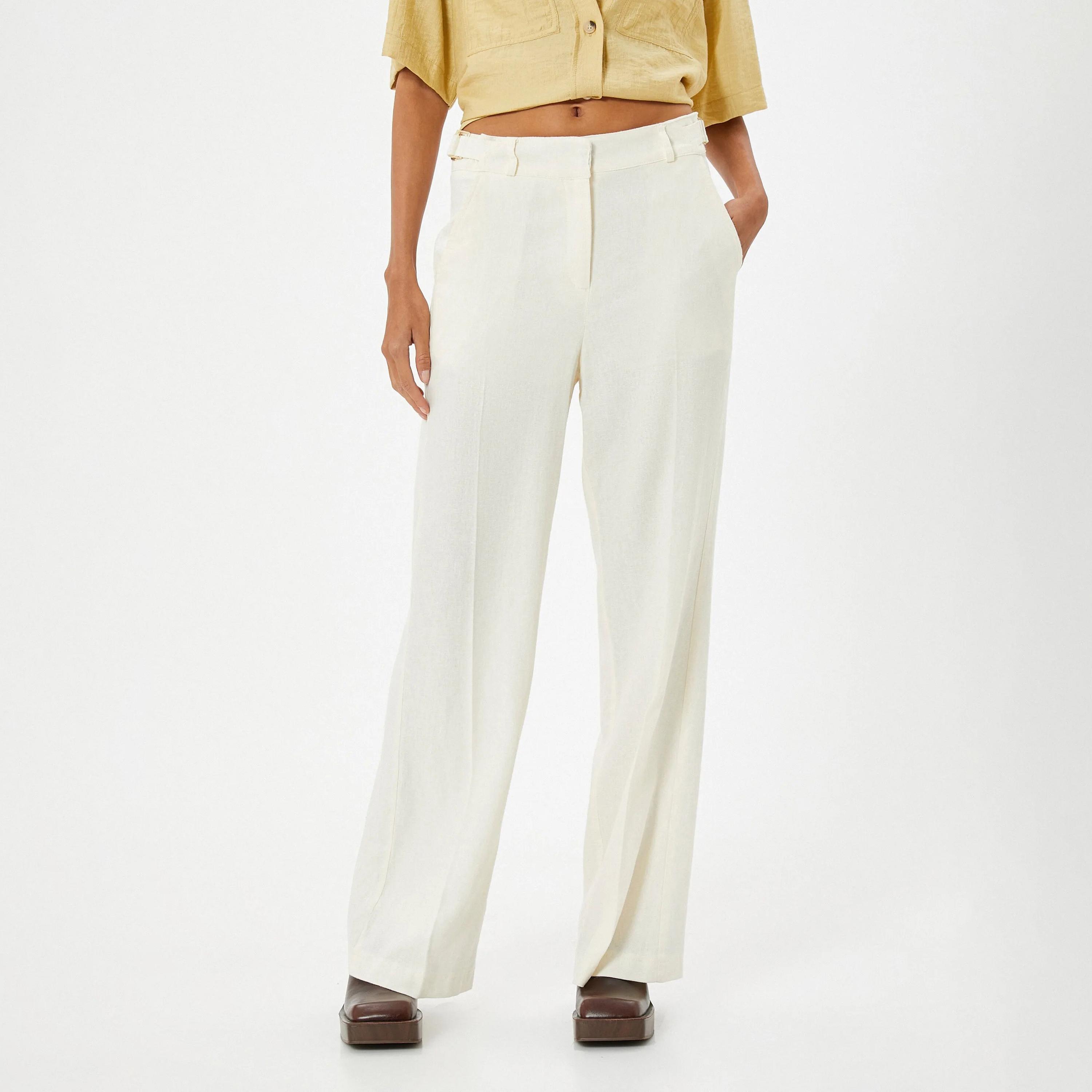 بنطلون نسائي أبيض هوك اند بار من كوتون-women-clothing-bottoms-trousers-image-1